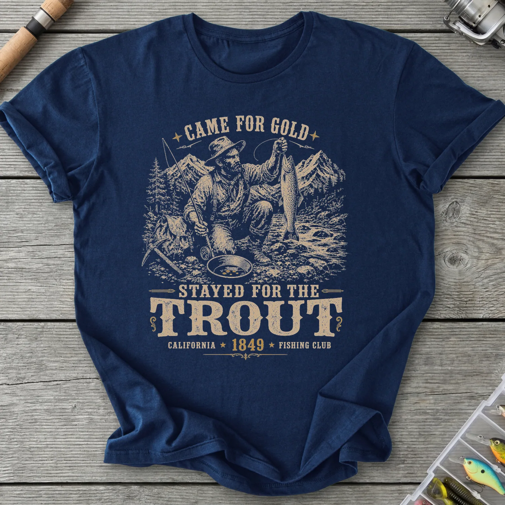 Stayed for the Trout T-Shirt in Navy | River Giants Club