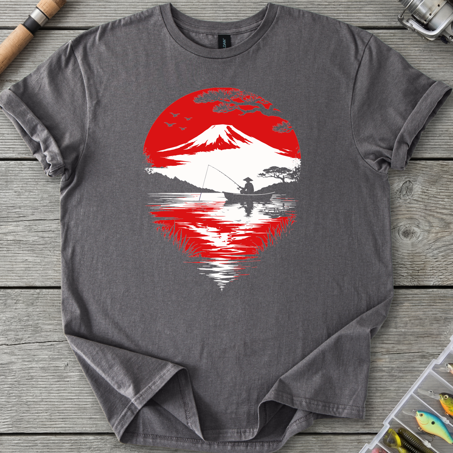 Sunset Fishing Japan Art T-Shirt in Charcoal | River Giants Club