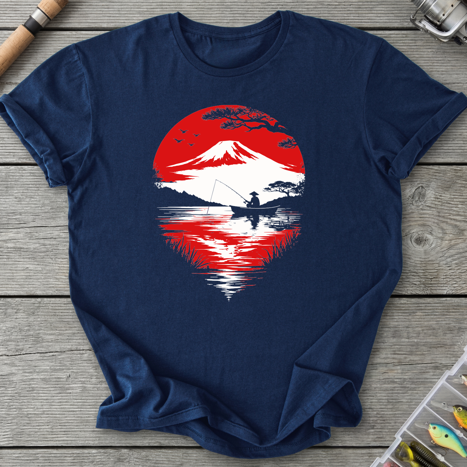 Sunset Fishing Japan Art T-Shirt in Navy | River Giants Club