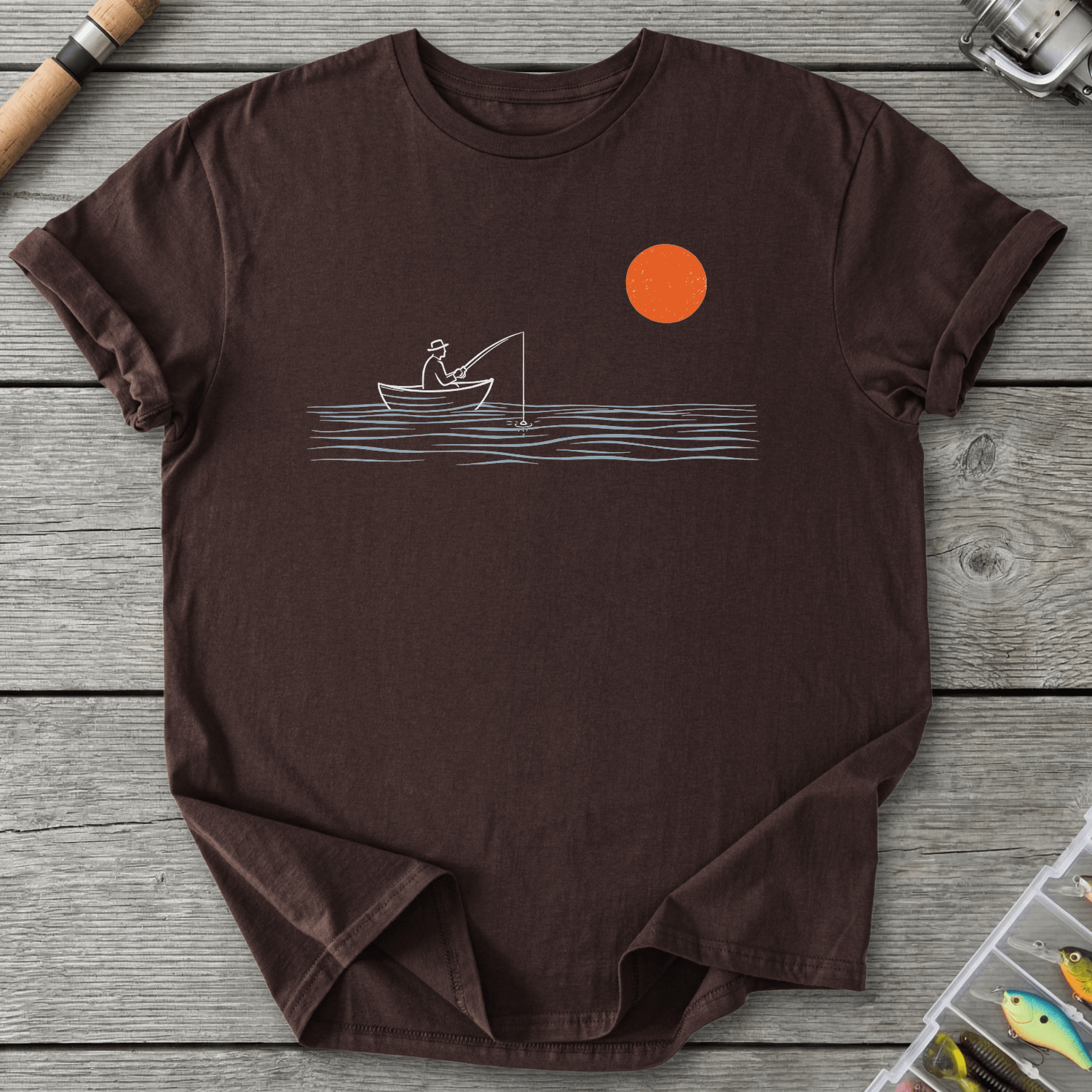 Sunset Fishing Night Rowboat T-Shirt in Dark Chocolate | River Giants Club