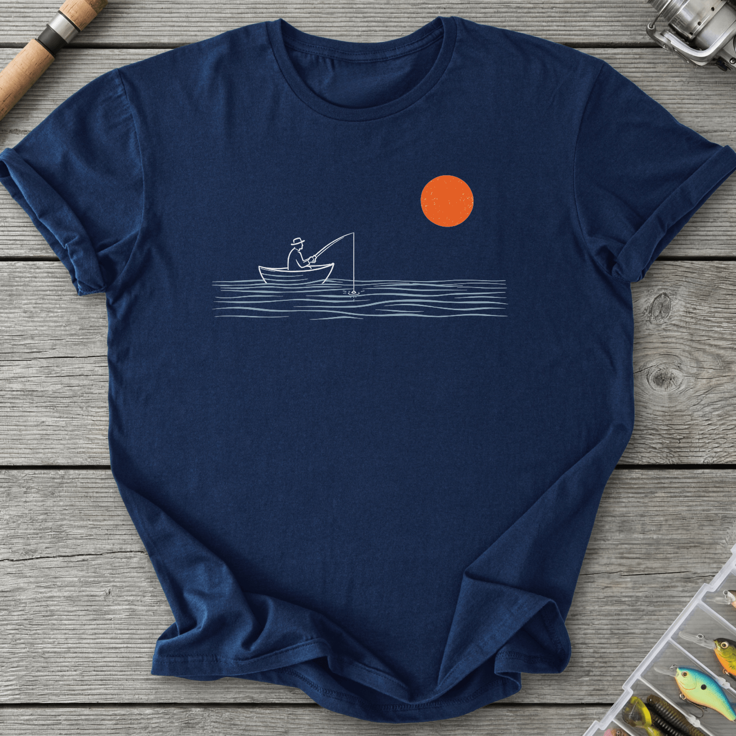 Sunset Fishing Night Rowboat T-Shirt in Navy | River Giants Club