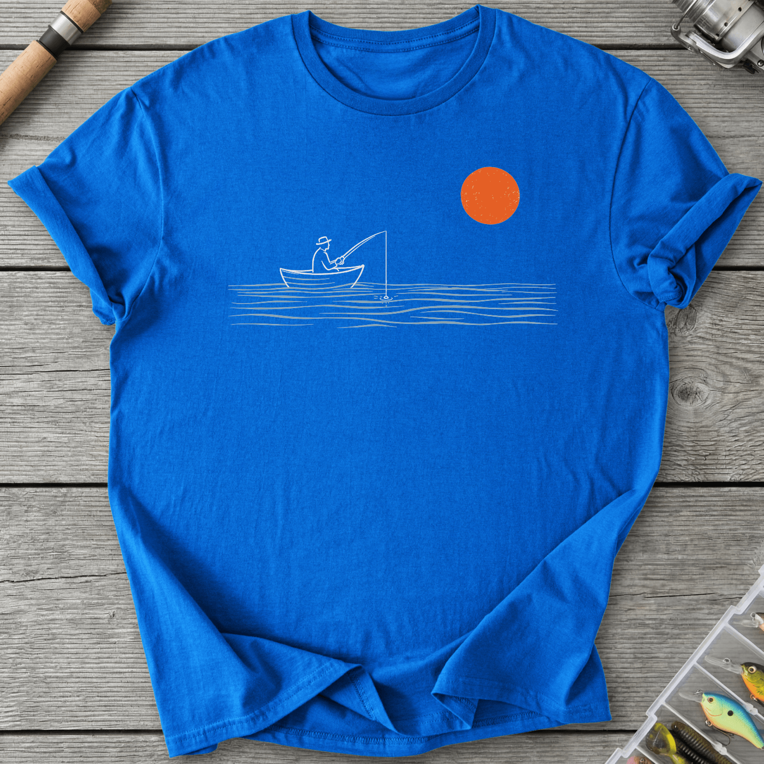Sunset Fishing Night Rowboat T-Shirt in Royal | River Giants Club