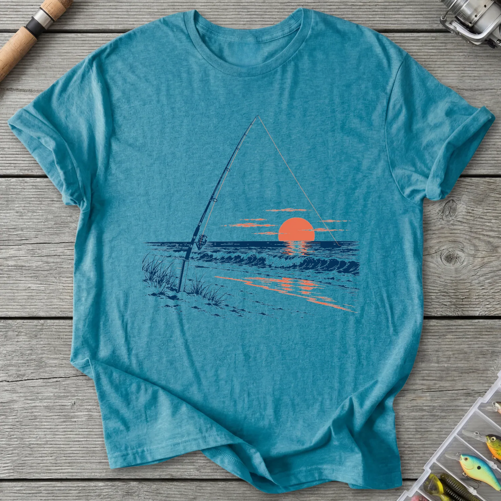 Surf Fishing at Sunset T-Shirt in Heather Galapagos Blue | River Giants Club