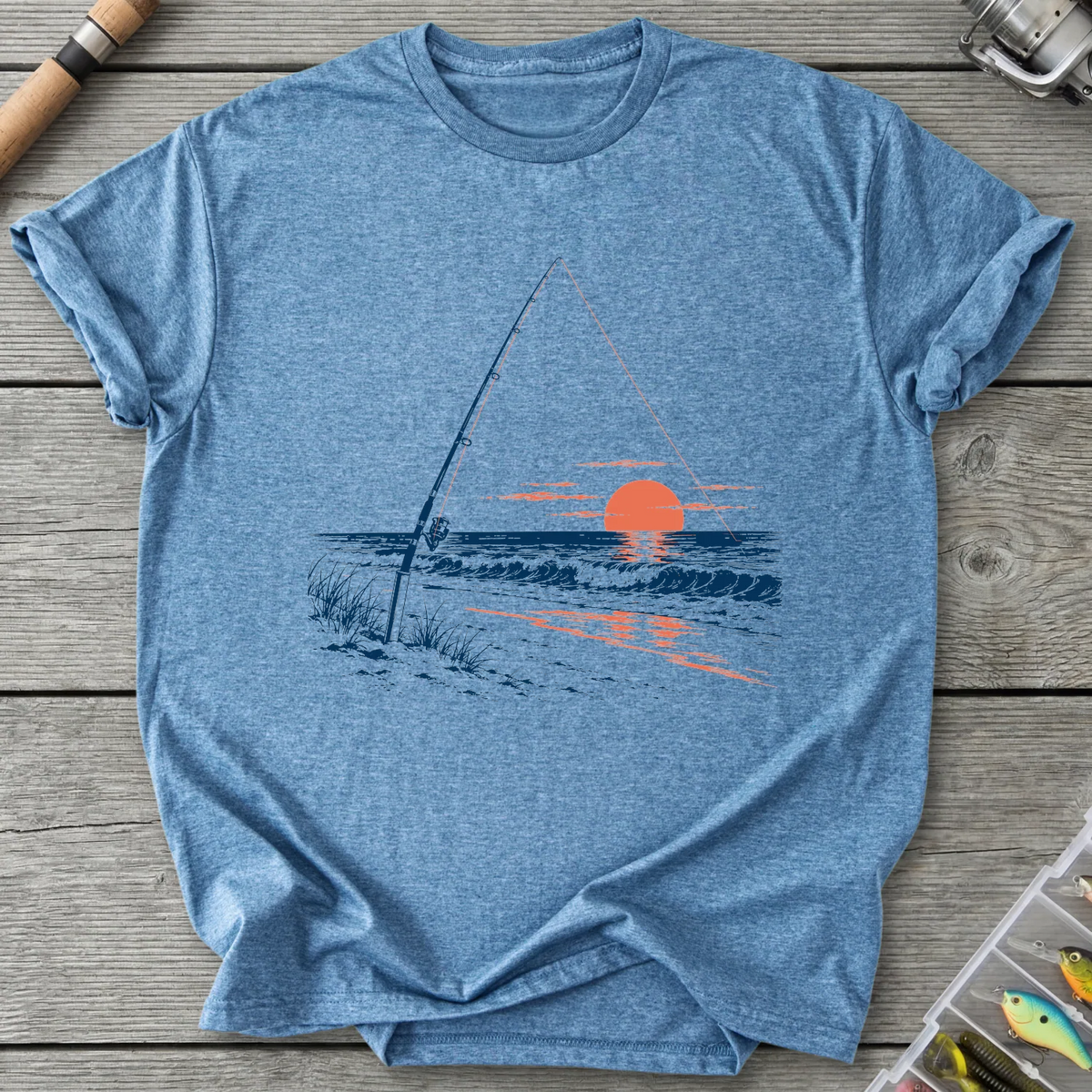 Surf Fishing at Sunset T-Shirt in Heather Indigo | River Giants Club