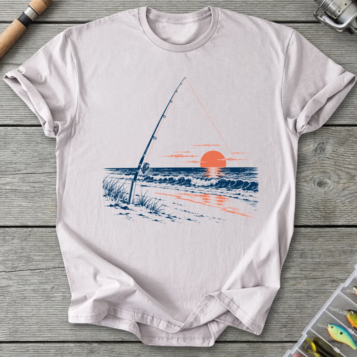 Surf Fishing at Sunset T-Shirt in Ice Grey | River Giants Club