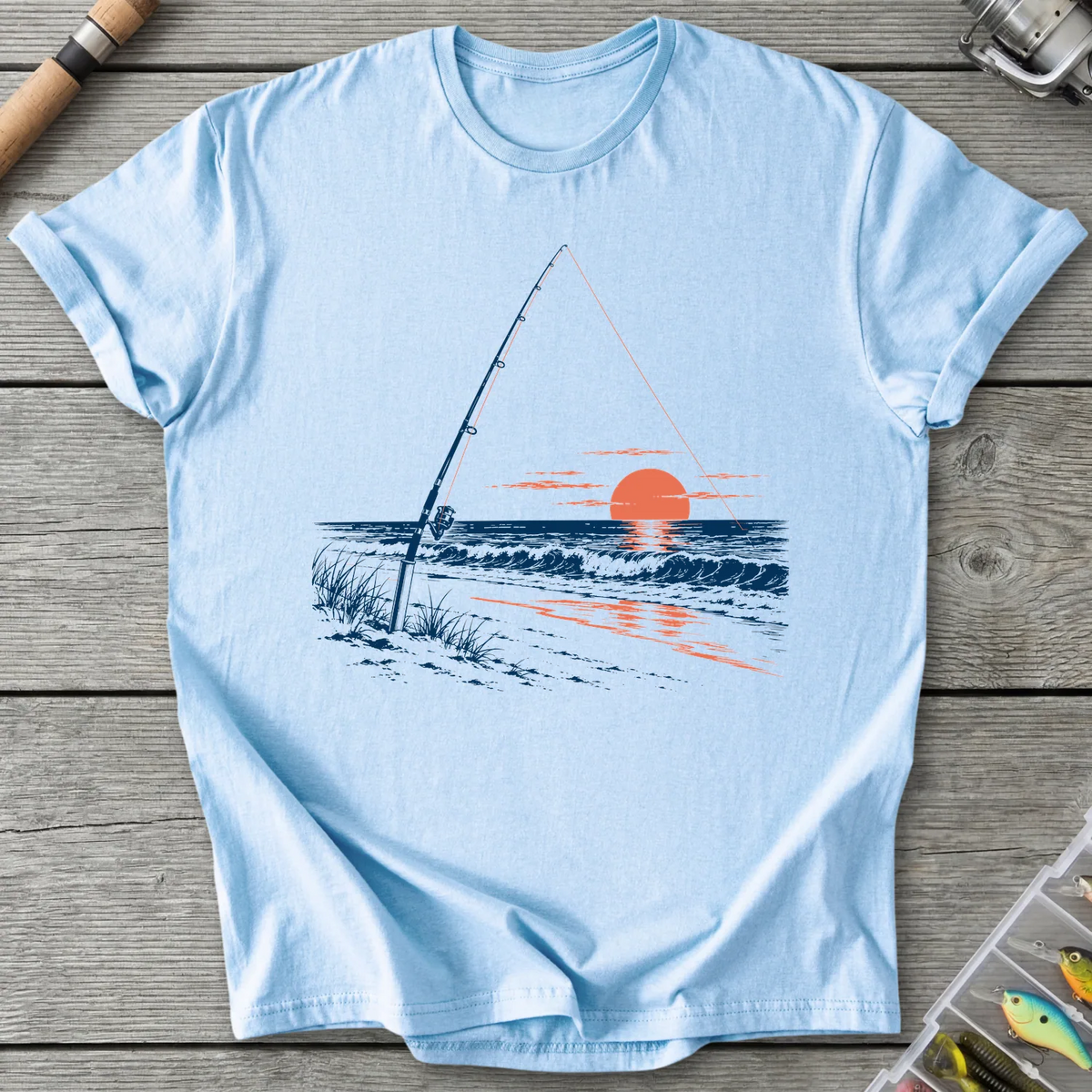 Surf Fishing at Sunset T-Shirt in Light Blue | River Giants Club