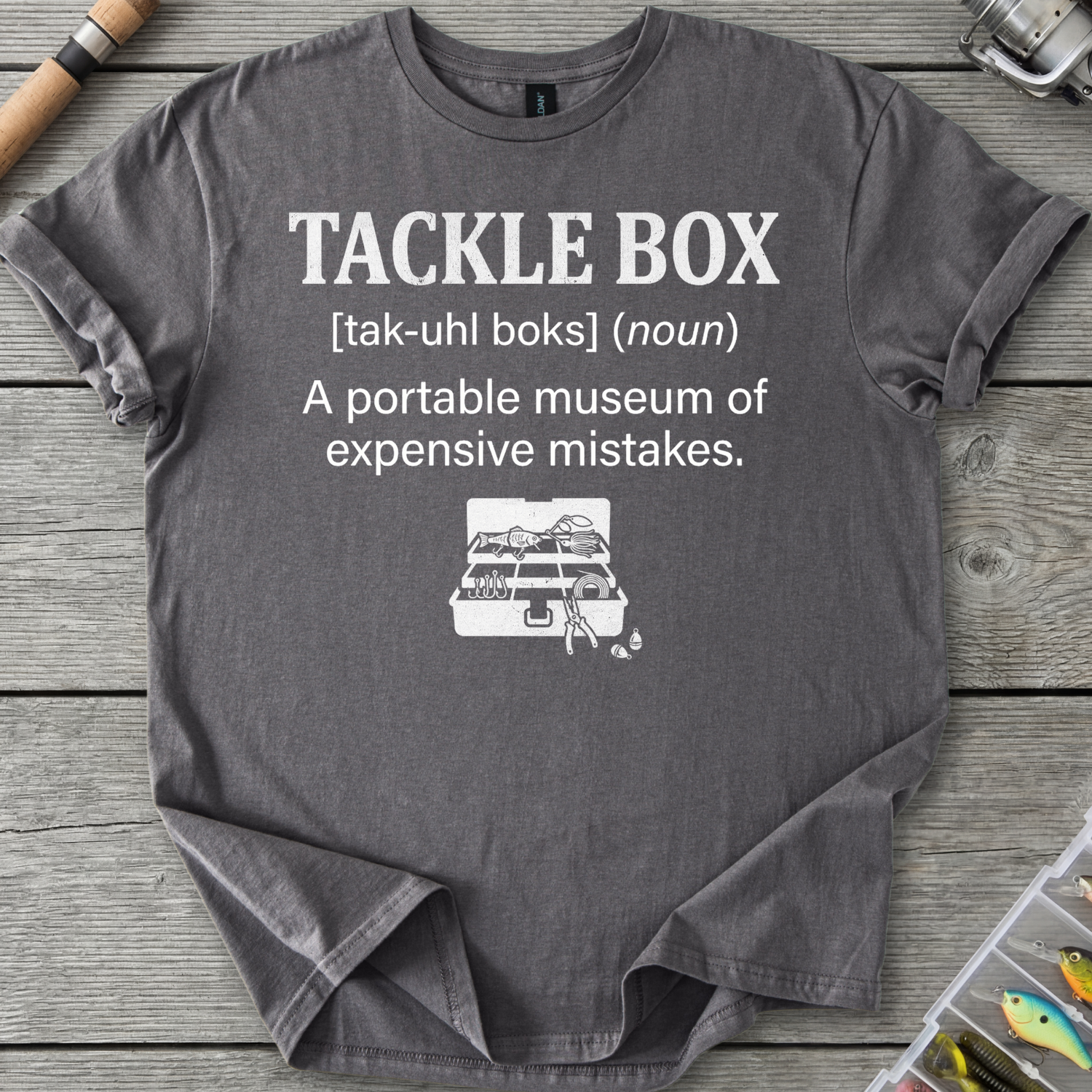Tackle Box Expensive Mistakes T-Shirt in Charcoal | River Giants Club