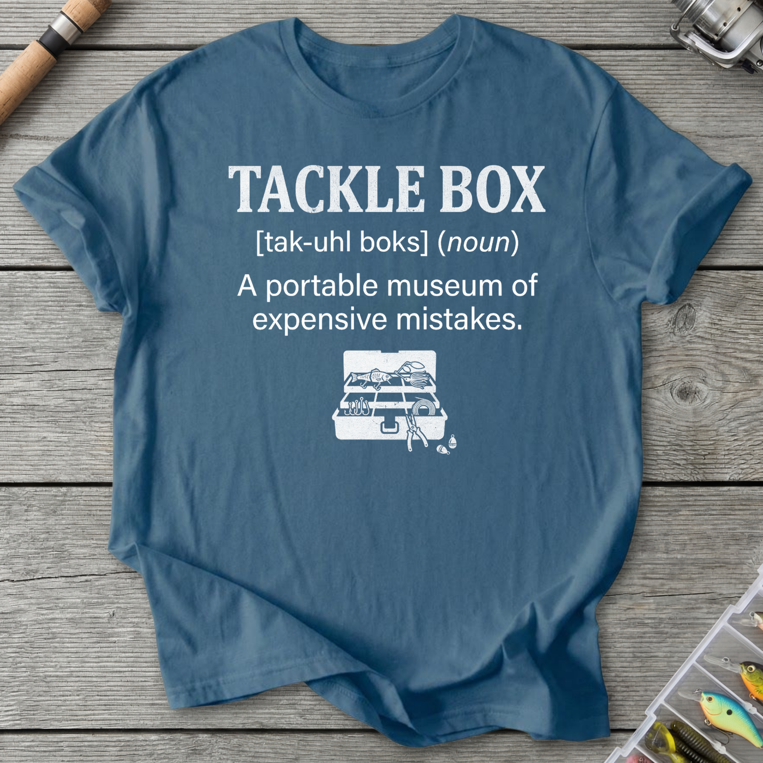 Tackle Box Expensive Mistakes T-Shirt in Indigo Blue | River Giants Club