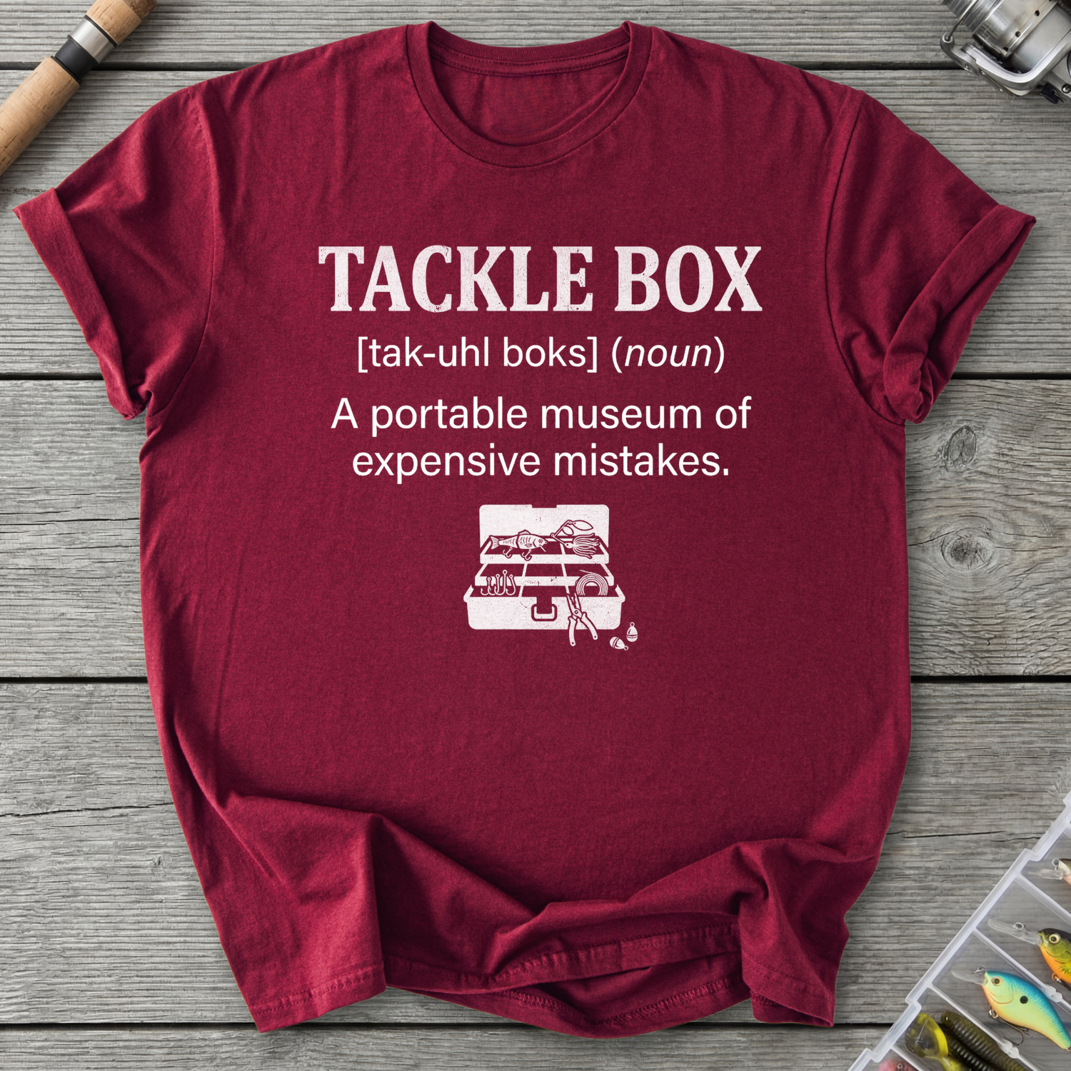 Tackle Box Expensive Mistakes T-Shirt in Maroon | River Giants Club