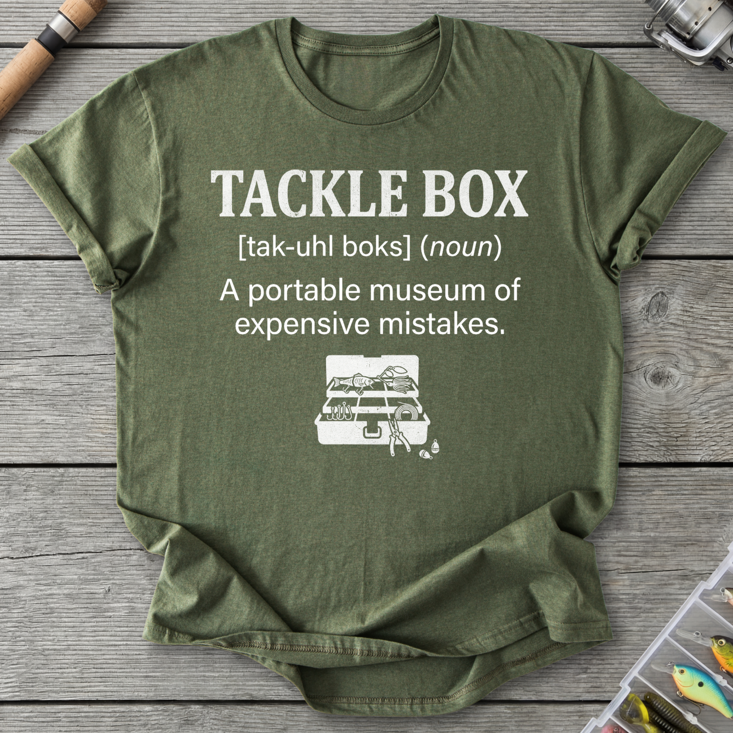 Tackle Box Expensive Mistakes T-Shirt in Military Green | River Giants Club