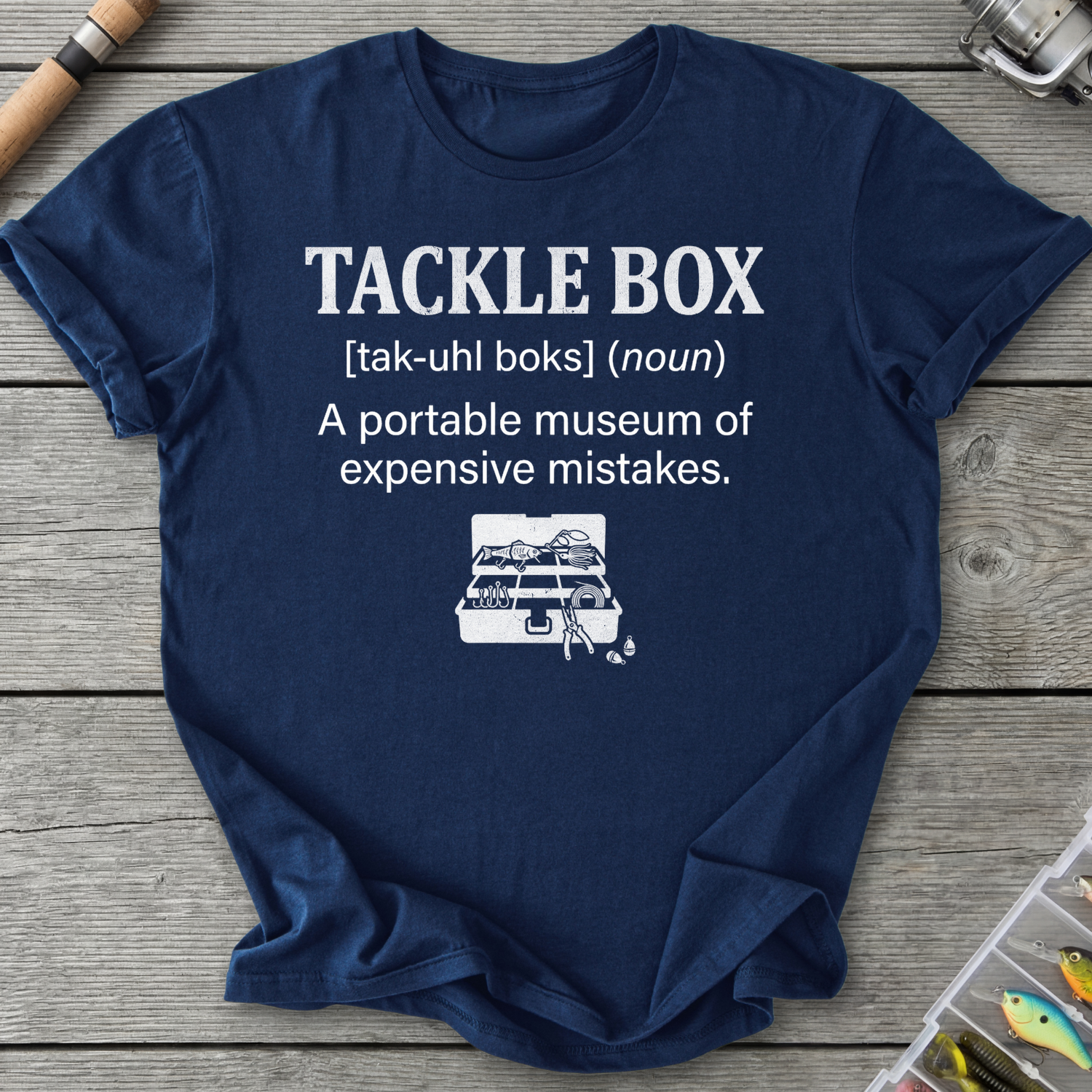 Tackle Box Expensive Mistakes T-Shirt in Navy | River Giants Club