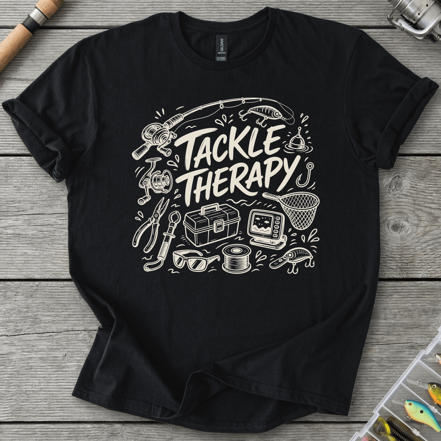 Tackle Therapy T-Shirt in Black | River Giants Club