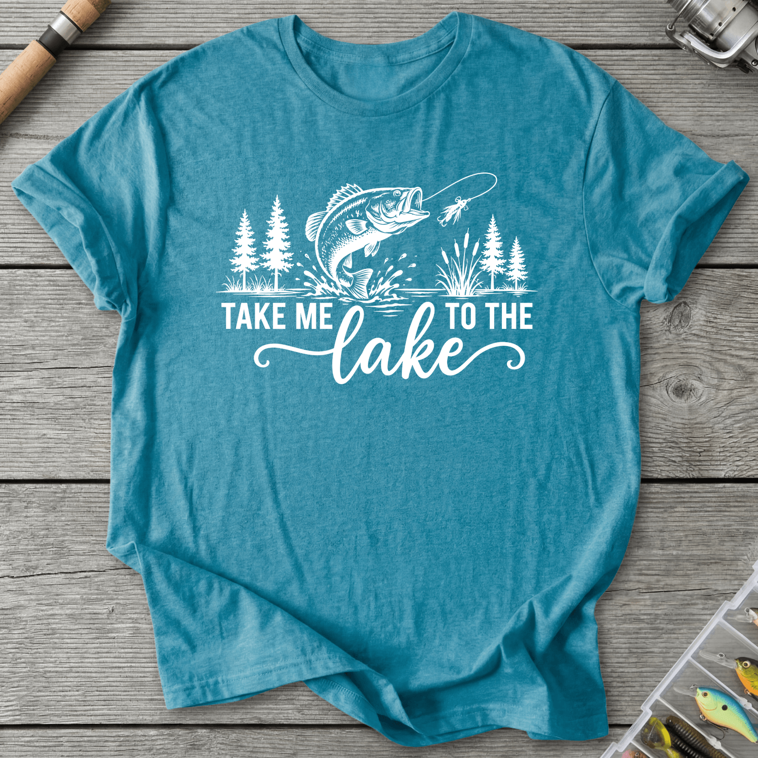 Take Me To The Lake T-Shirt in Heather Galapagos Blue | River Giants Club