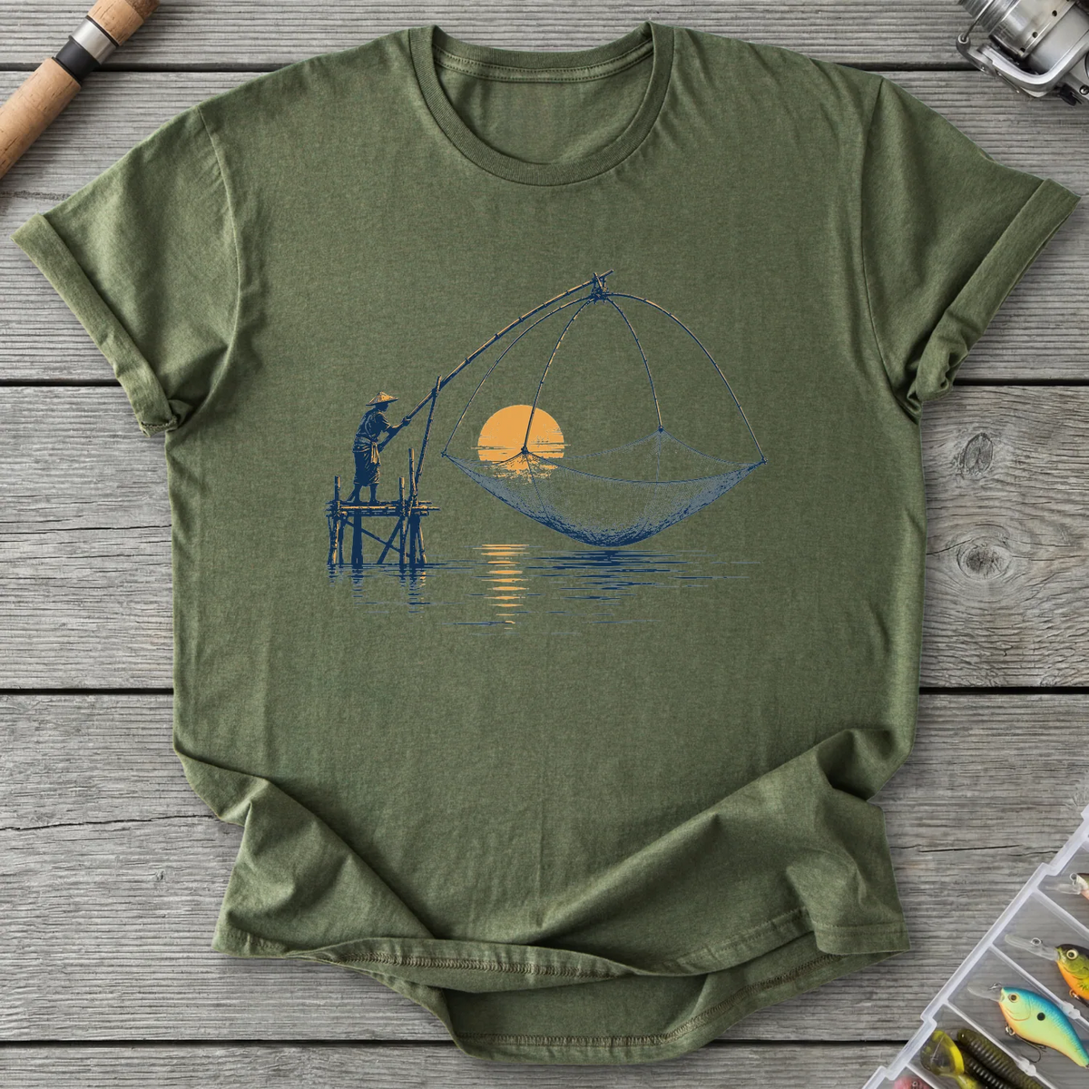 Thai Fisherman Lift Net T-Shirt in Military Green | River Giants Club