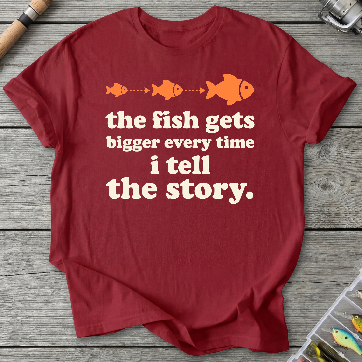 The Fish Gets Bigger Every Time T-Shirt in Antique Cherry Red | River Giants Club