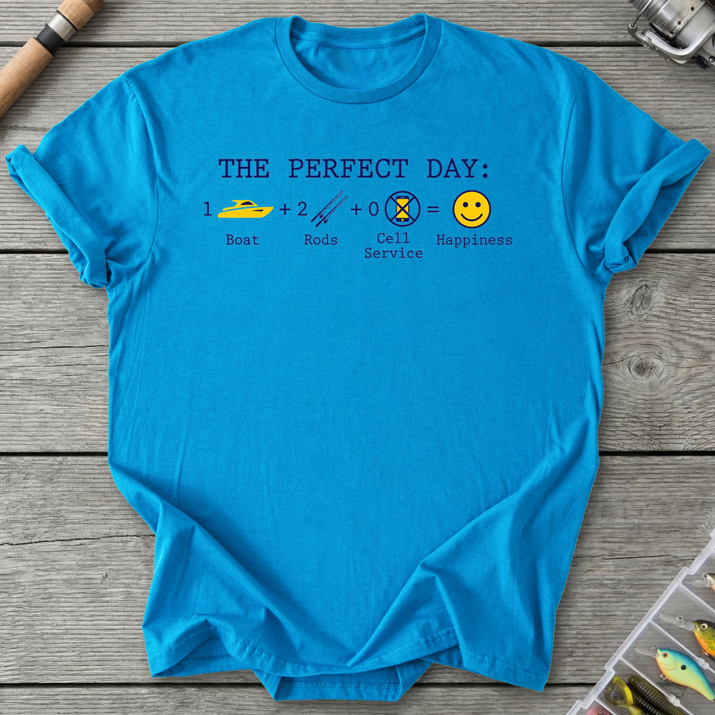 The Perfect Day Fishing Humor T-Shirt in Sapphire | River Giants Club
