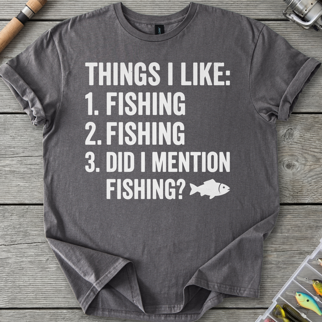 Things I Like Fishing T-Shirt in Charcoal | River Giants Club
