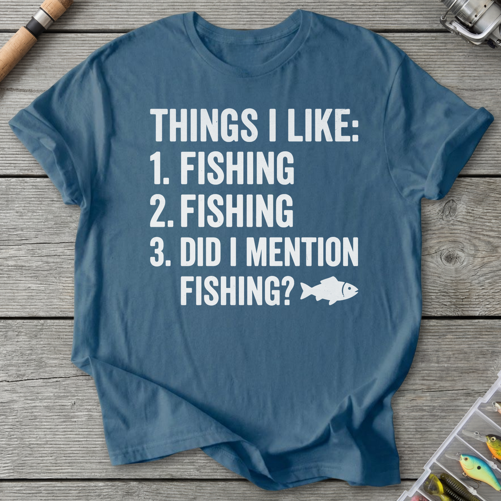 Things I Like Fishing T-Shirt in Indigo Blue | River Giants Club