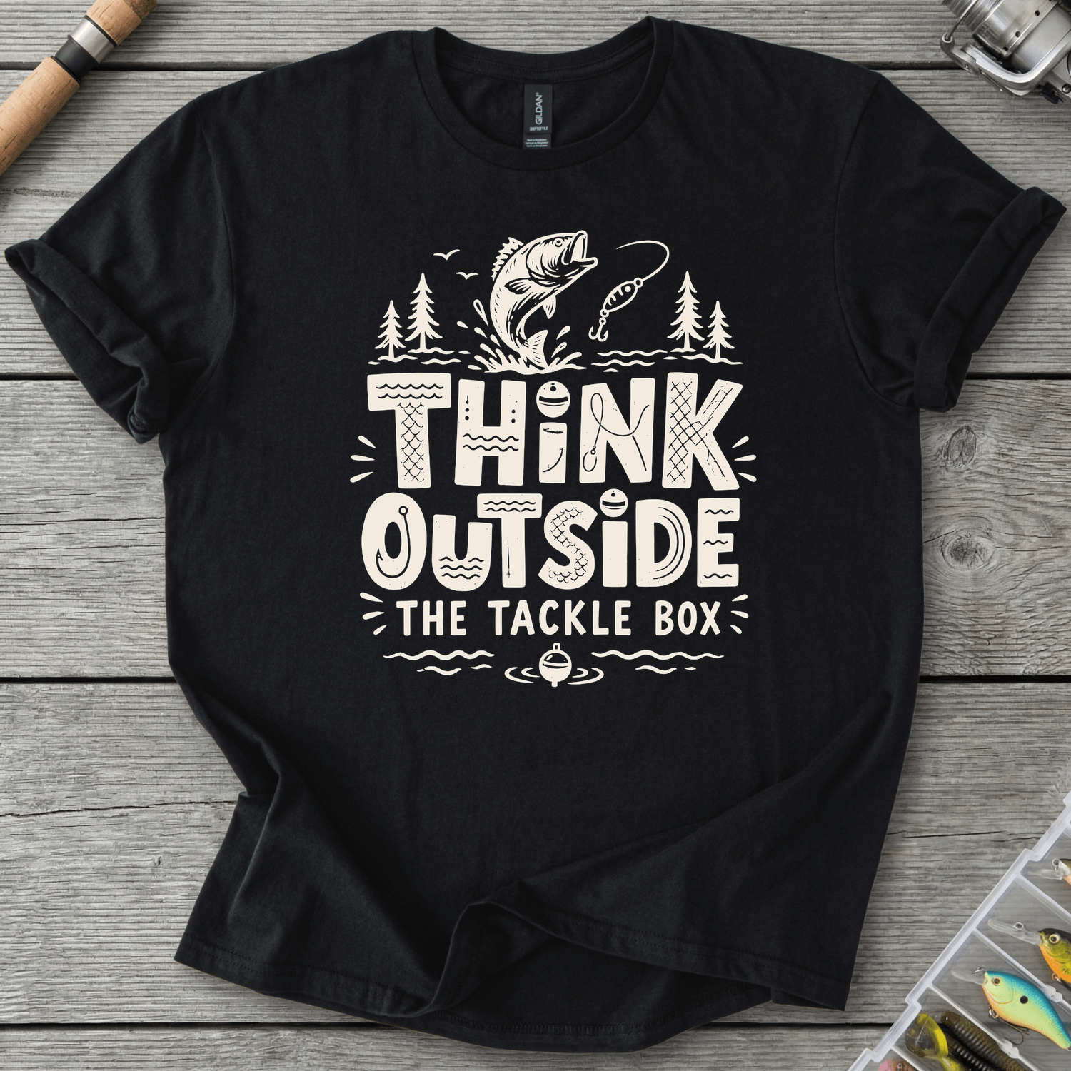 Think Outside The Tackle Box T-Shirt in Black | River Giants Club