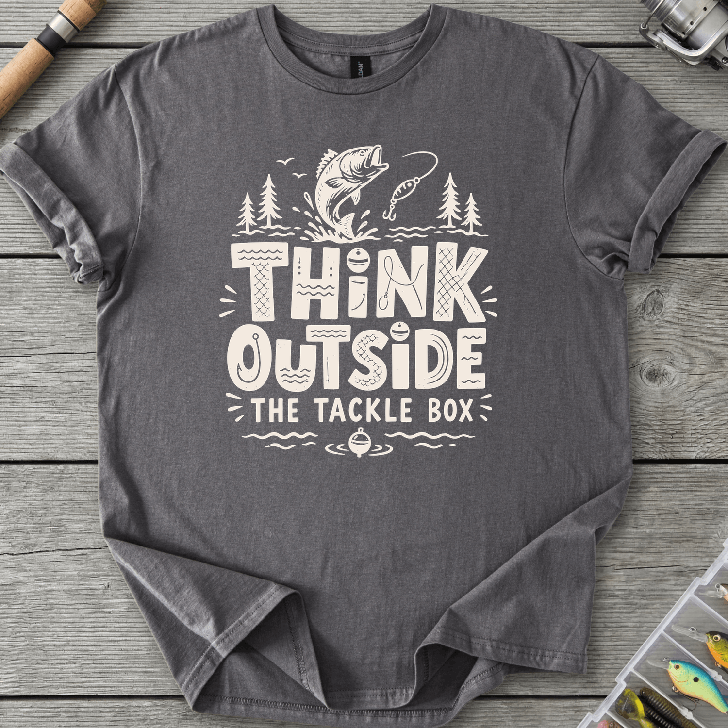 Think Outside The Tackle Box T-Shirt in Charcoal | River Giants Club