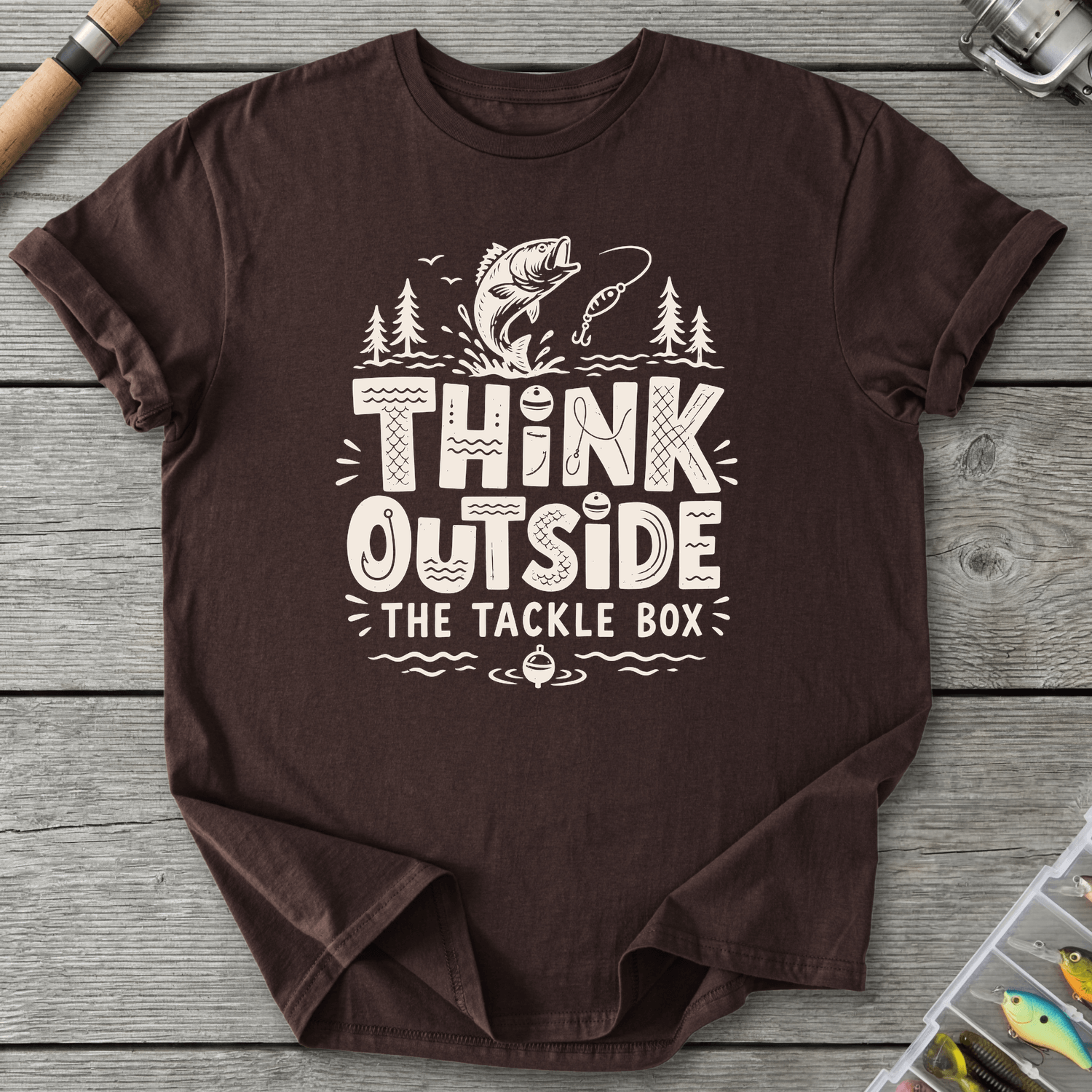Think Outside The Tackle Box T-Shirt in Dark Chocolate | River Giants Club