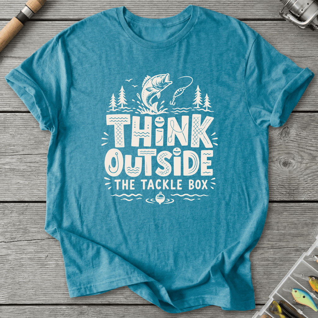 Think Outside The Tackle Box T-Shirt in Heather Galapagos Blue | River Giants Club