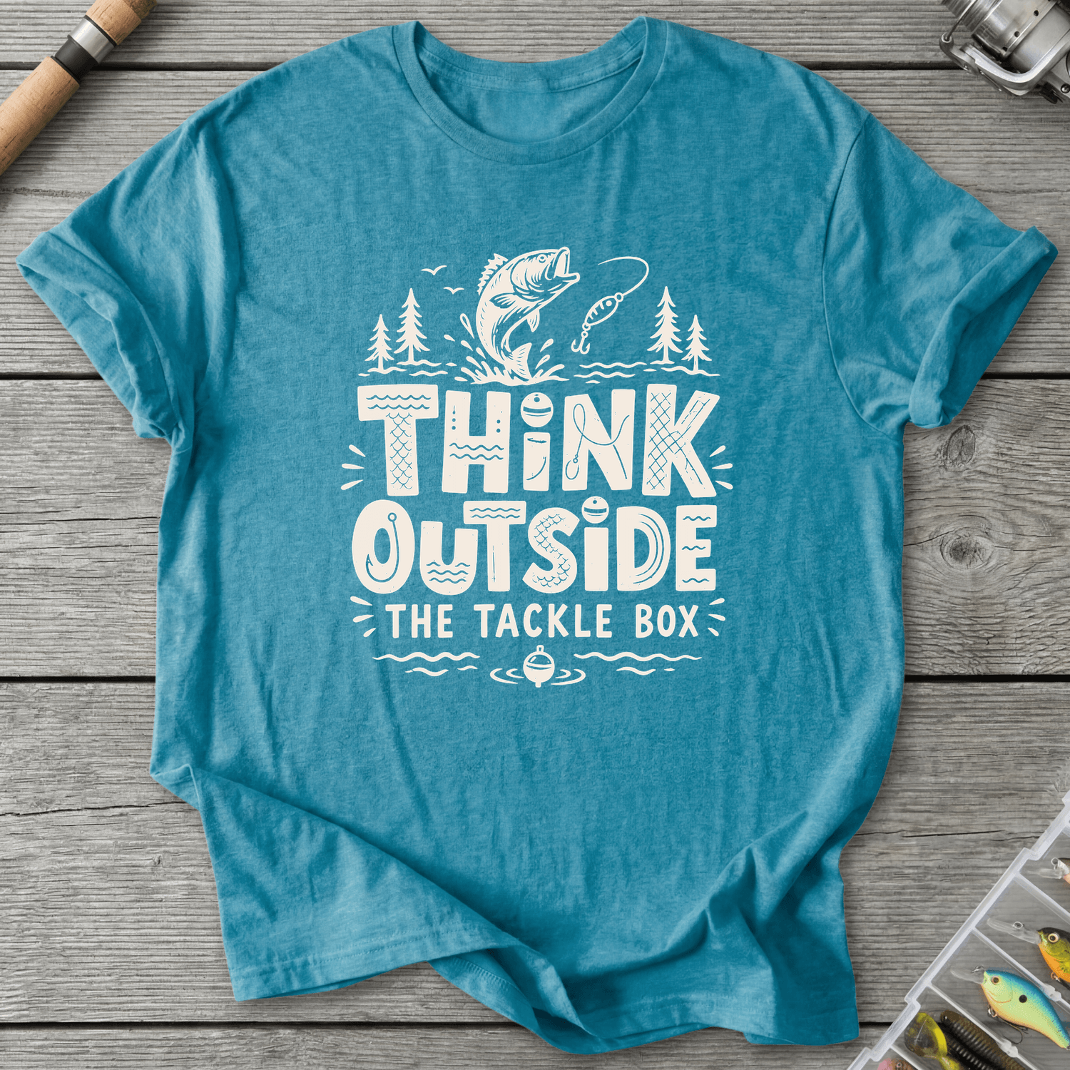 Think Outside The Tackle Box T-Shirt in Heather Galapagos Blue | River Giants Club
