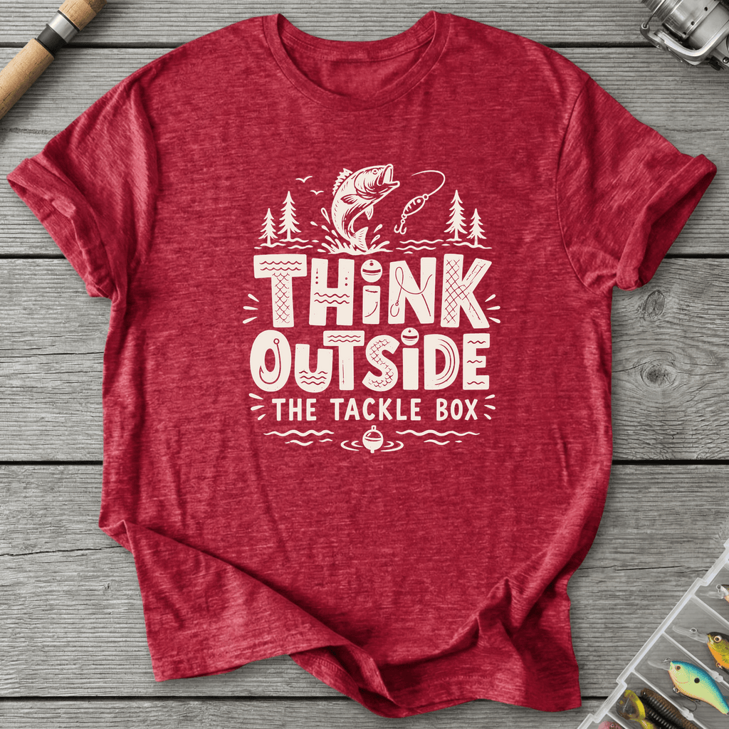 Think Outside The Tackle Box T-Shirt in Heather Red | River Giants Club