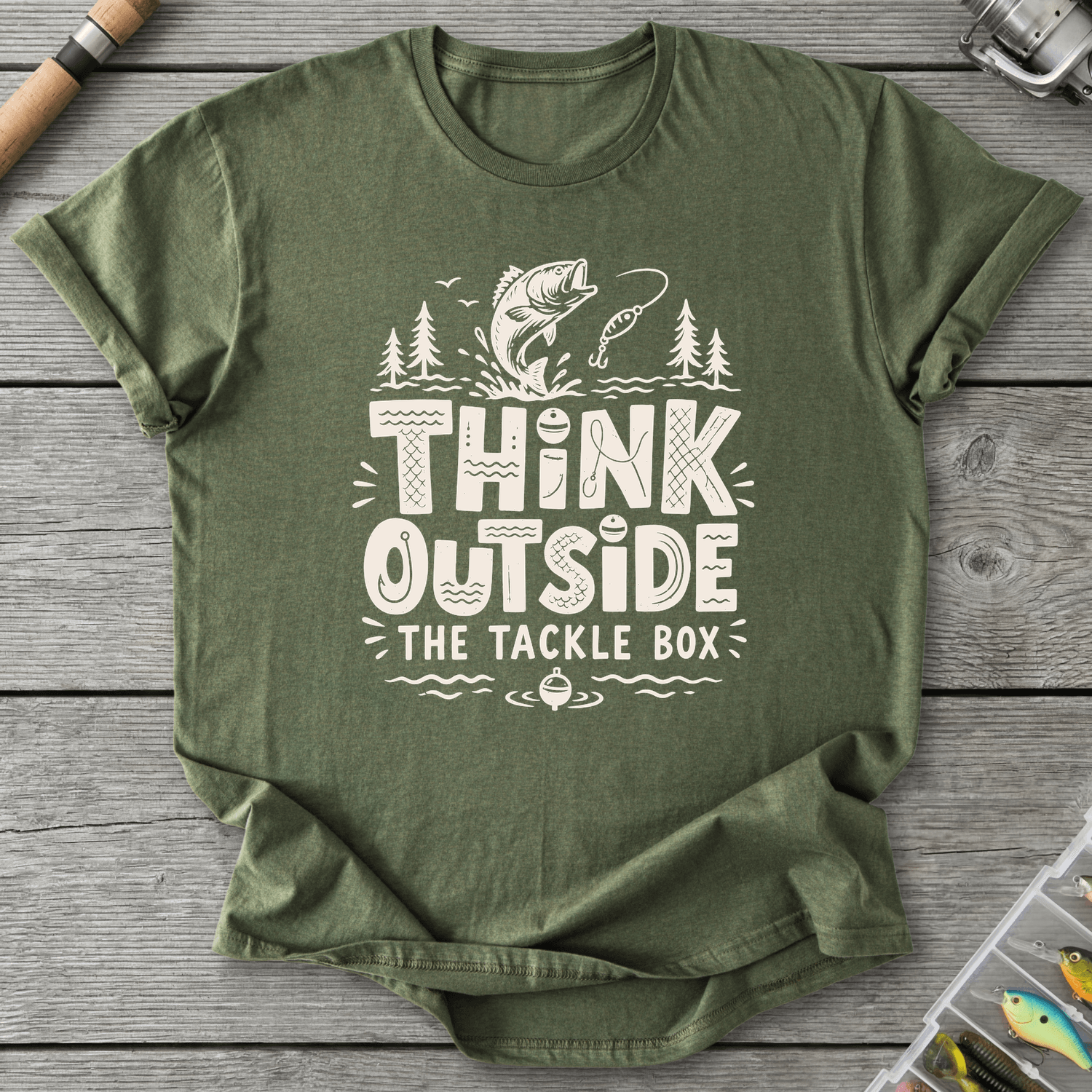 Think Outside The Tackle Box T-Shirt in Military Green | River Giants Club