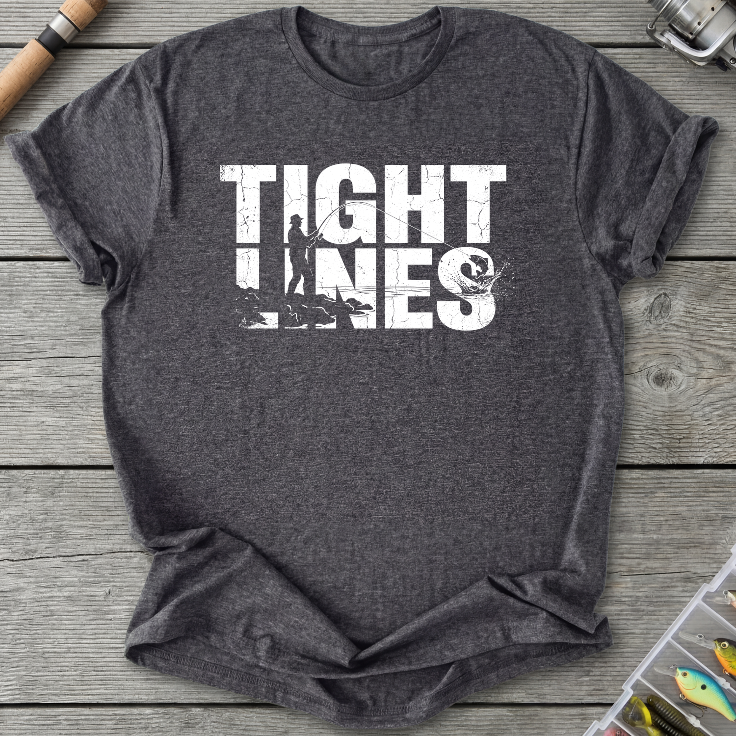 Tight Line Fishing T-Shirt in Dark Heather Grey | River Giants Club
