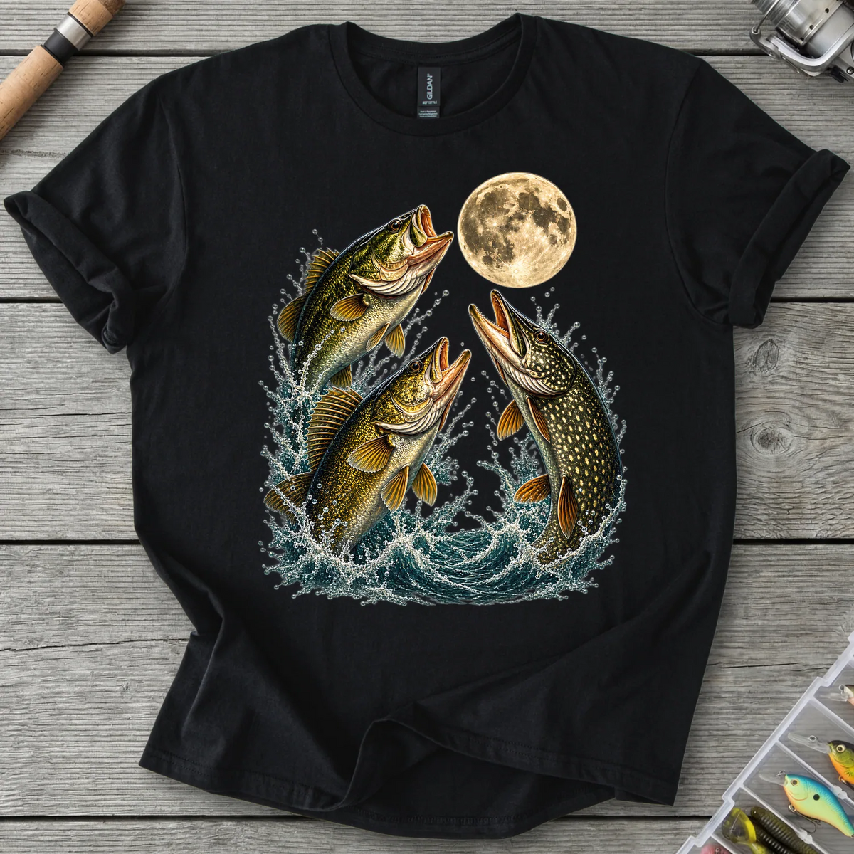 Triple Fish Full Moon T-Shirt in Black | River Giants Club