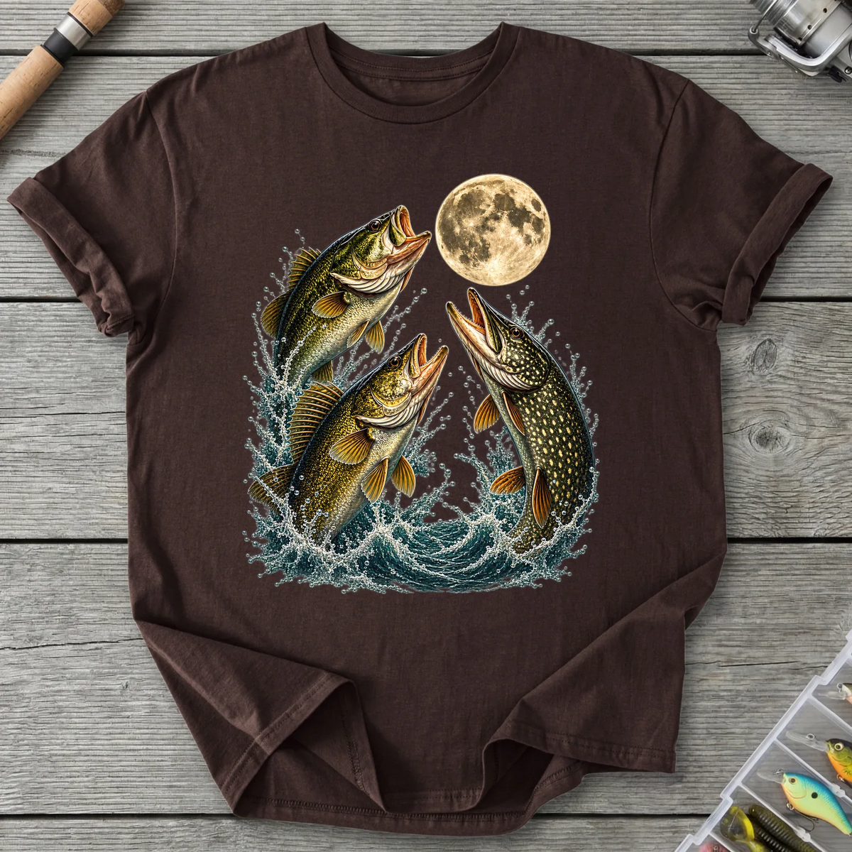Triple Fish Full Moon T-Shirt in Dark Chocolate | River Giants Club