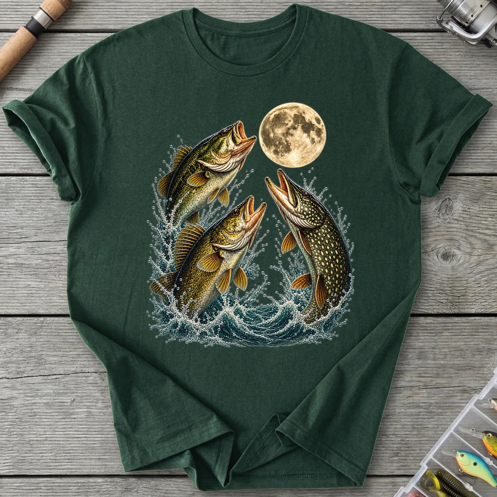 Triple Fish Full Moon T-Shirt in Forest Green | River Giants Club