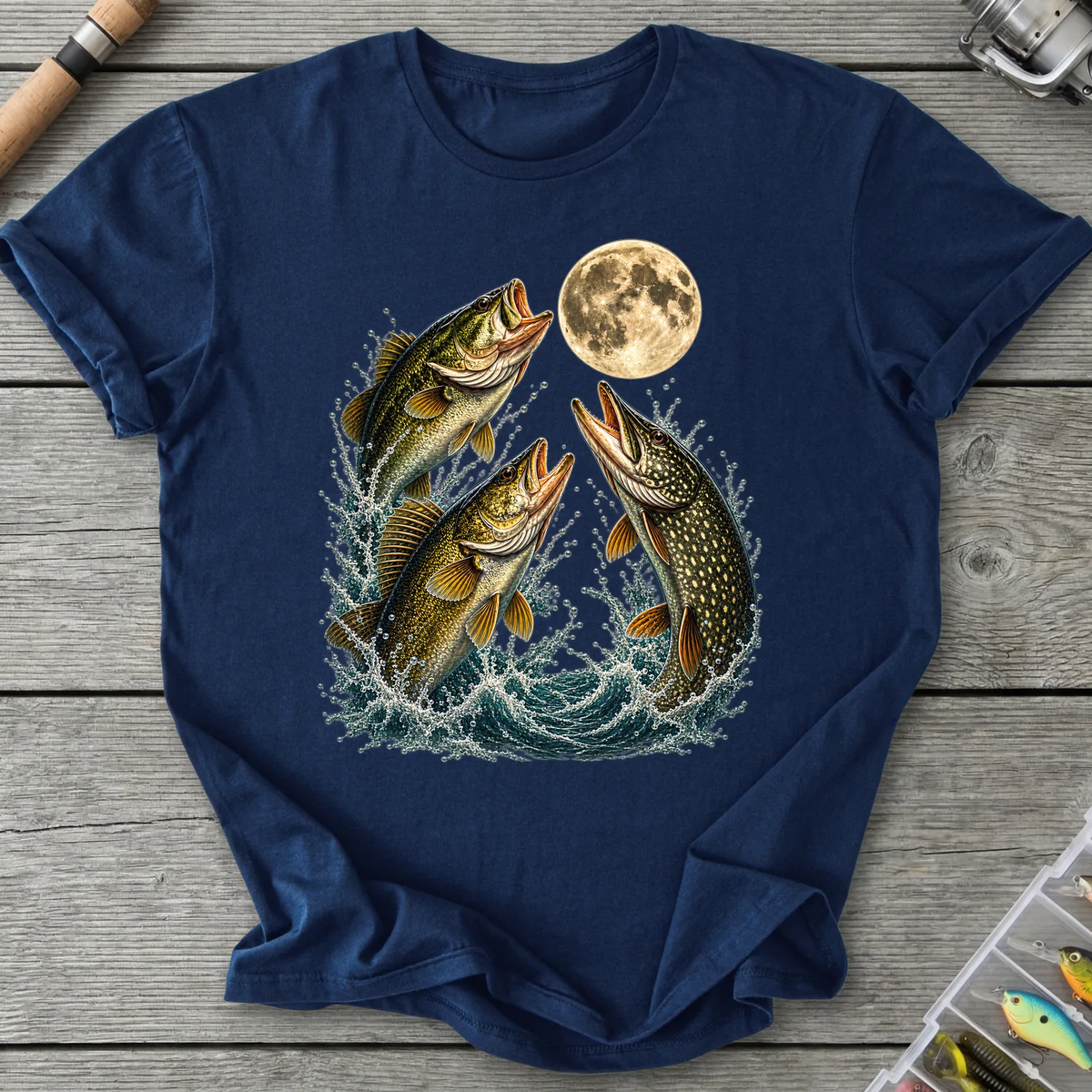 Triple Fish Full Moon T-Shirt in Navy | River Giants Club