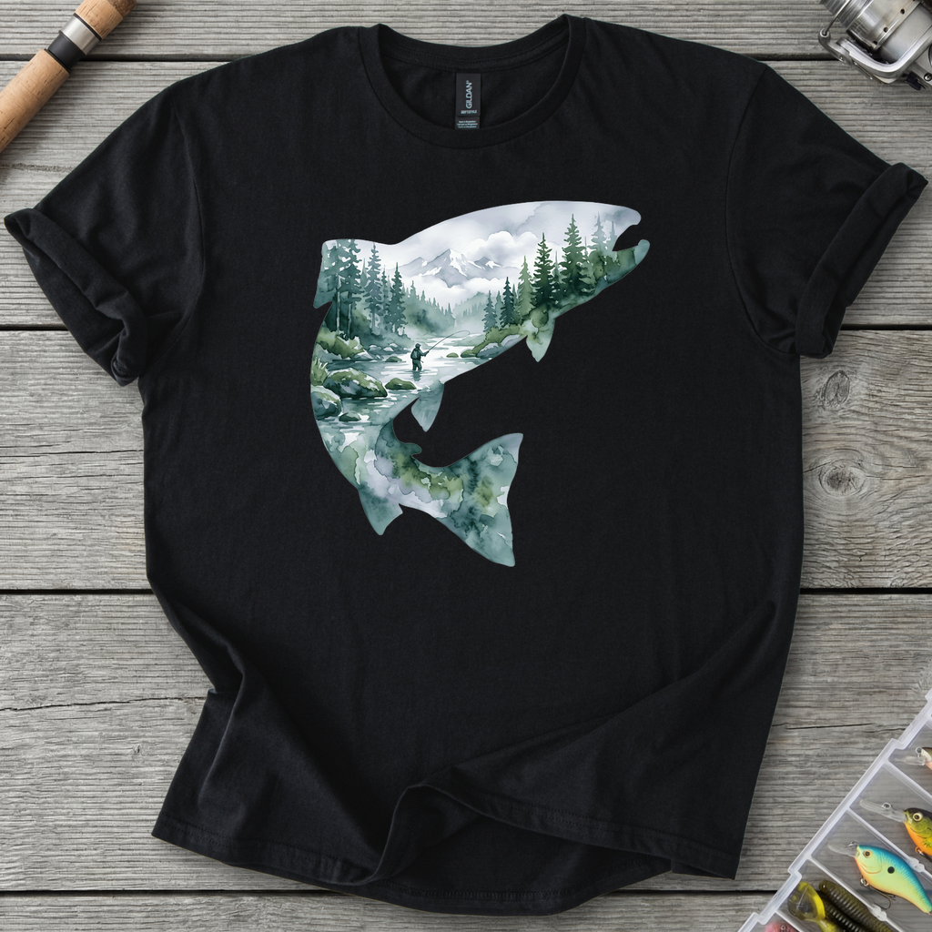 Trout Fishing Silhouette T-Shirt in Black | River Giants Club