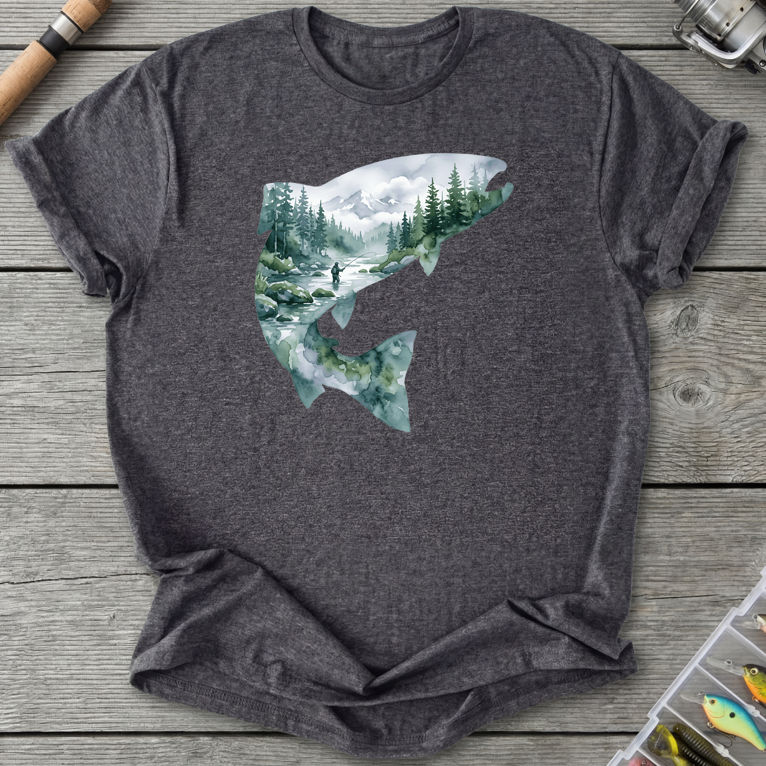Trout Fishing Silhouette T-Shirt in Dark Heather Grey | River Giants Club