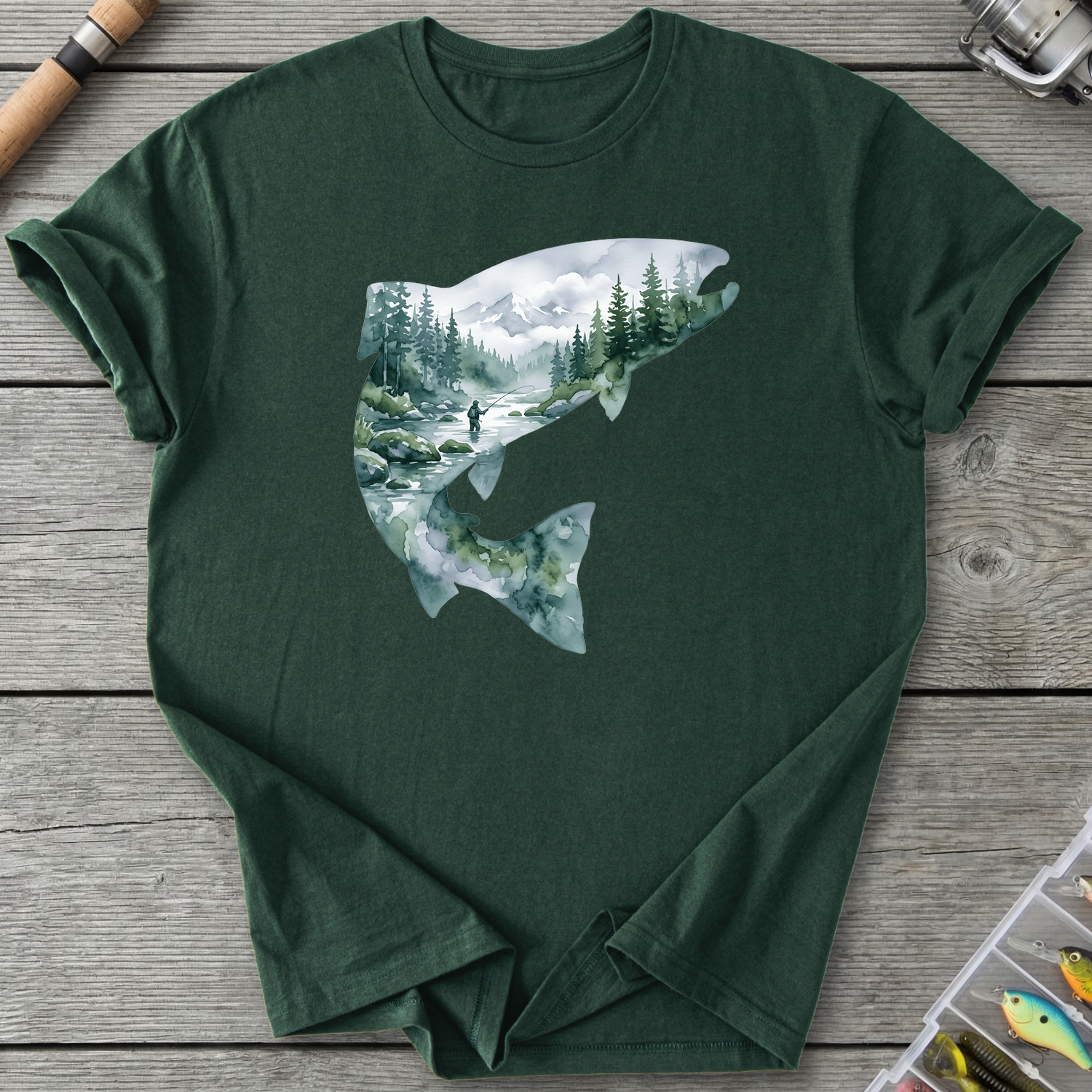 Trout Fishing Silhouette T-Shirt in Forest Green | River Giants Club