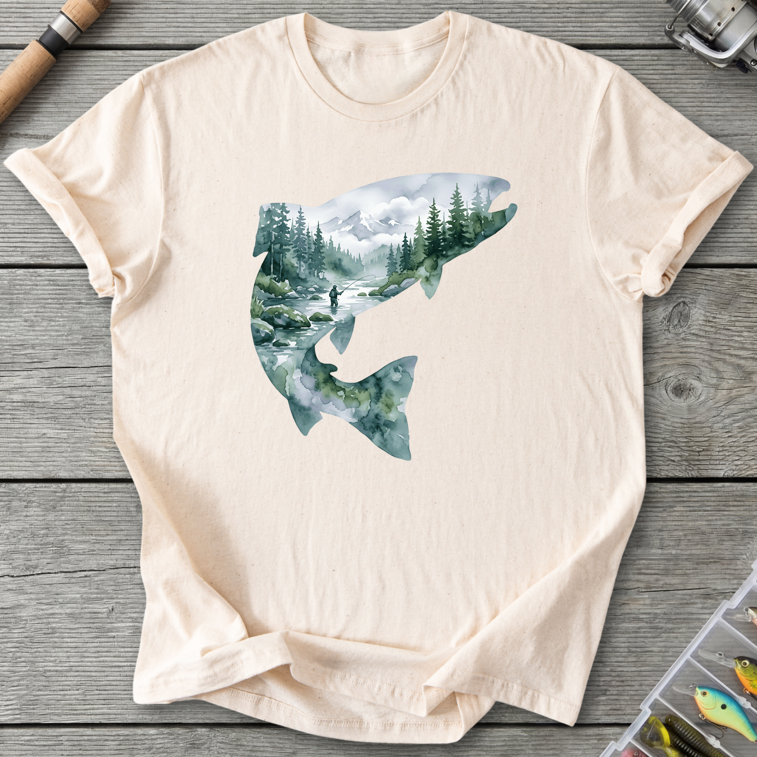 Trout Fishing Silhouette T-Shirt in Natural | River Giants Club