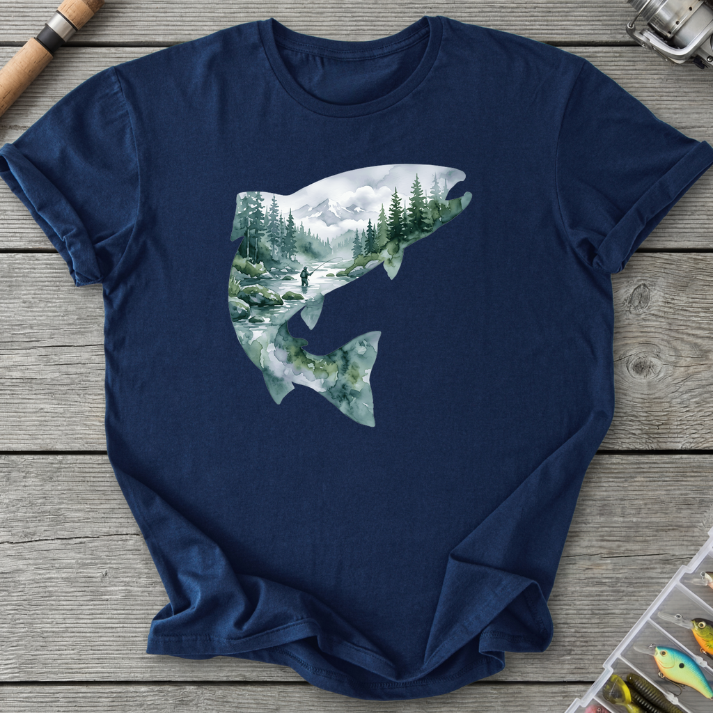 Trout Fishing Silhouette T-Shirt in Navy | River Giants Club
