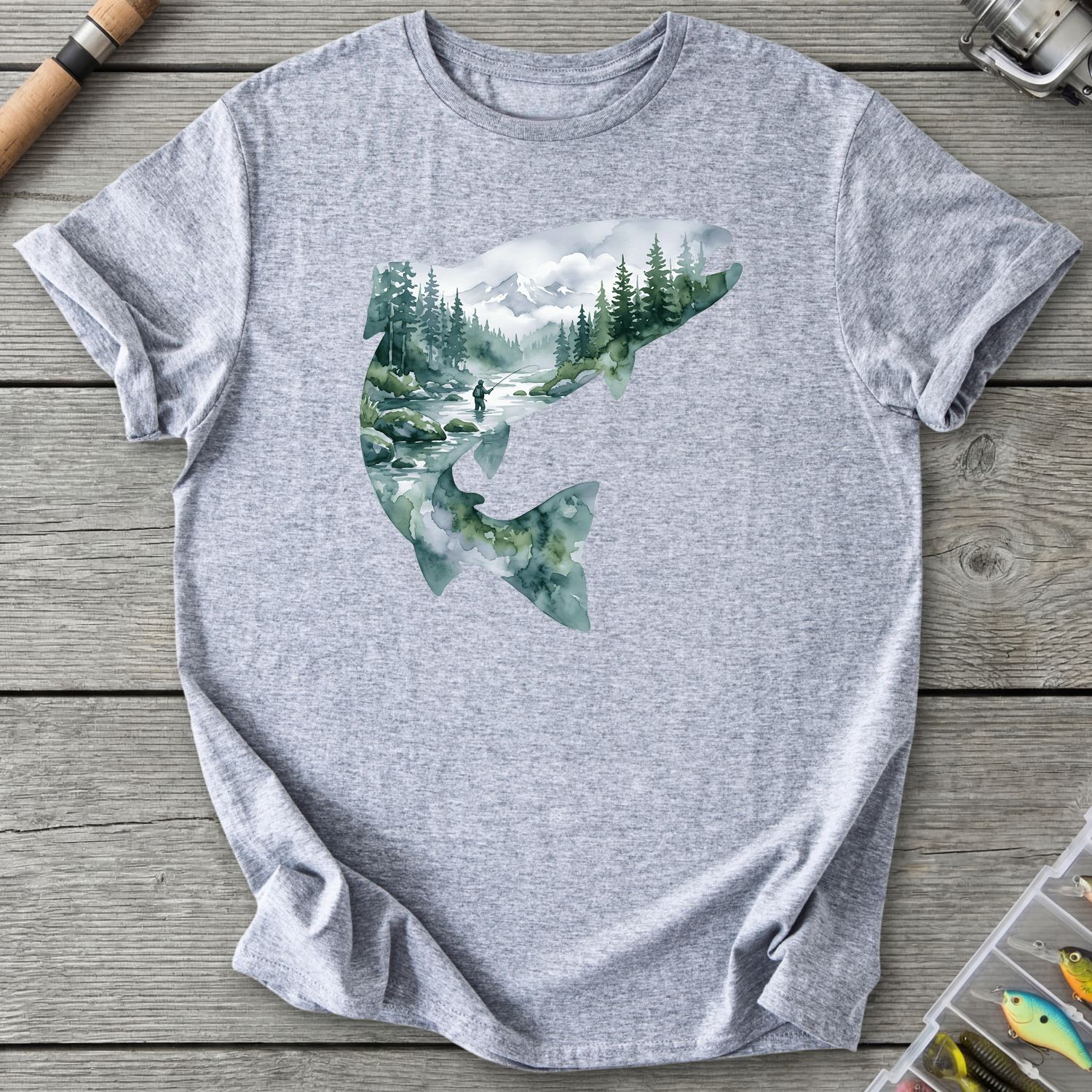 Trout Fishing Silhouette T-Shirt in Sport Grey | River Giants Club
