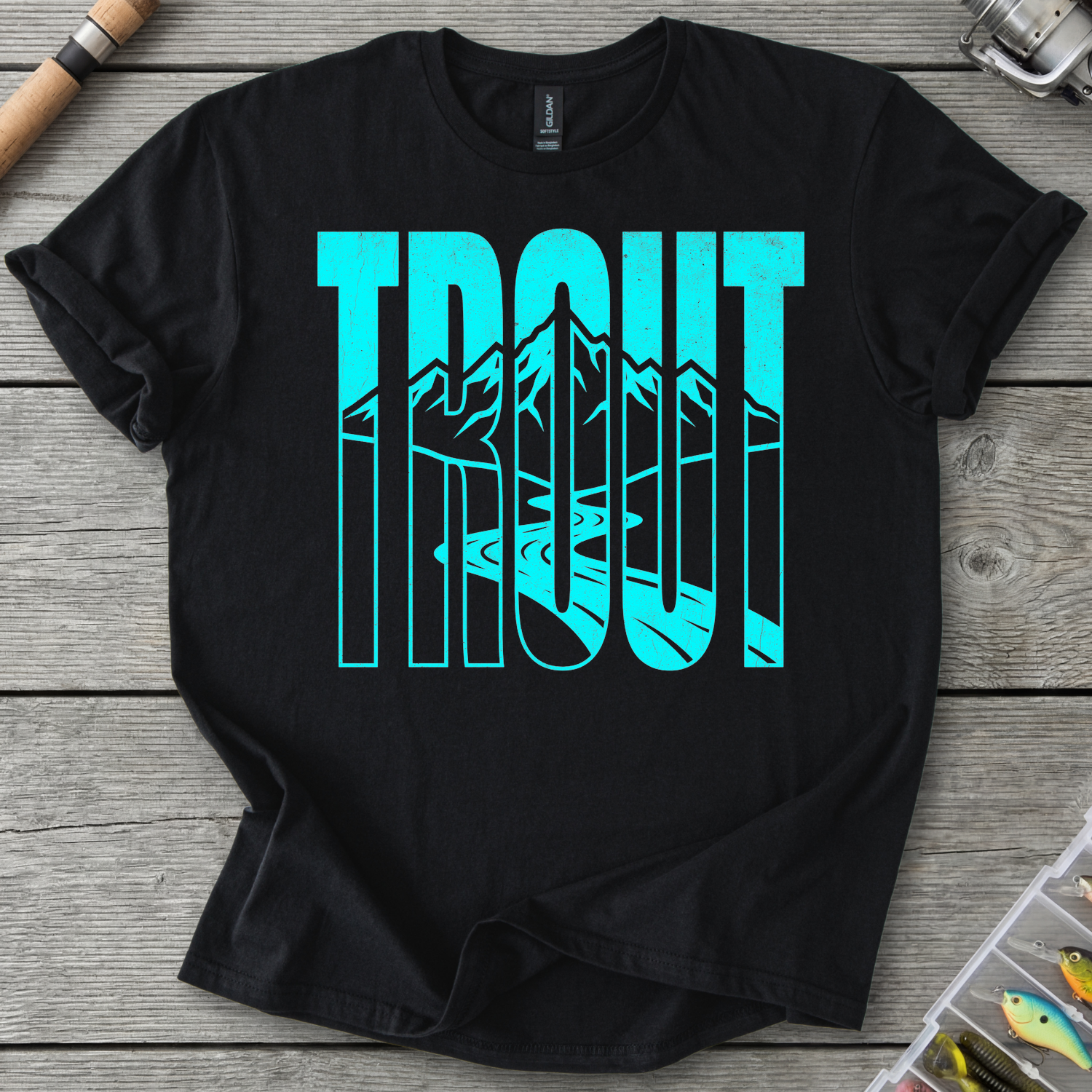 Trout Mountain Fishing Graphic T-Shirt in Black | River Giants Club