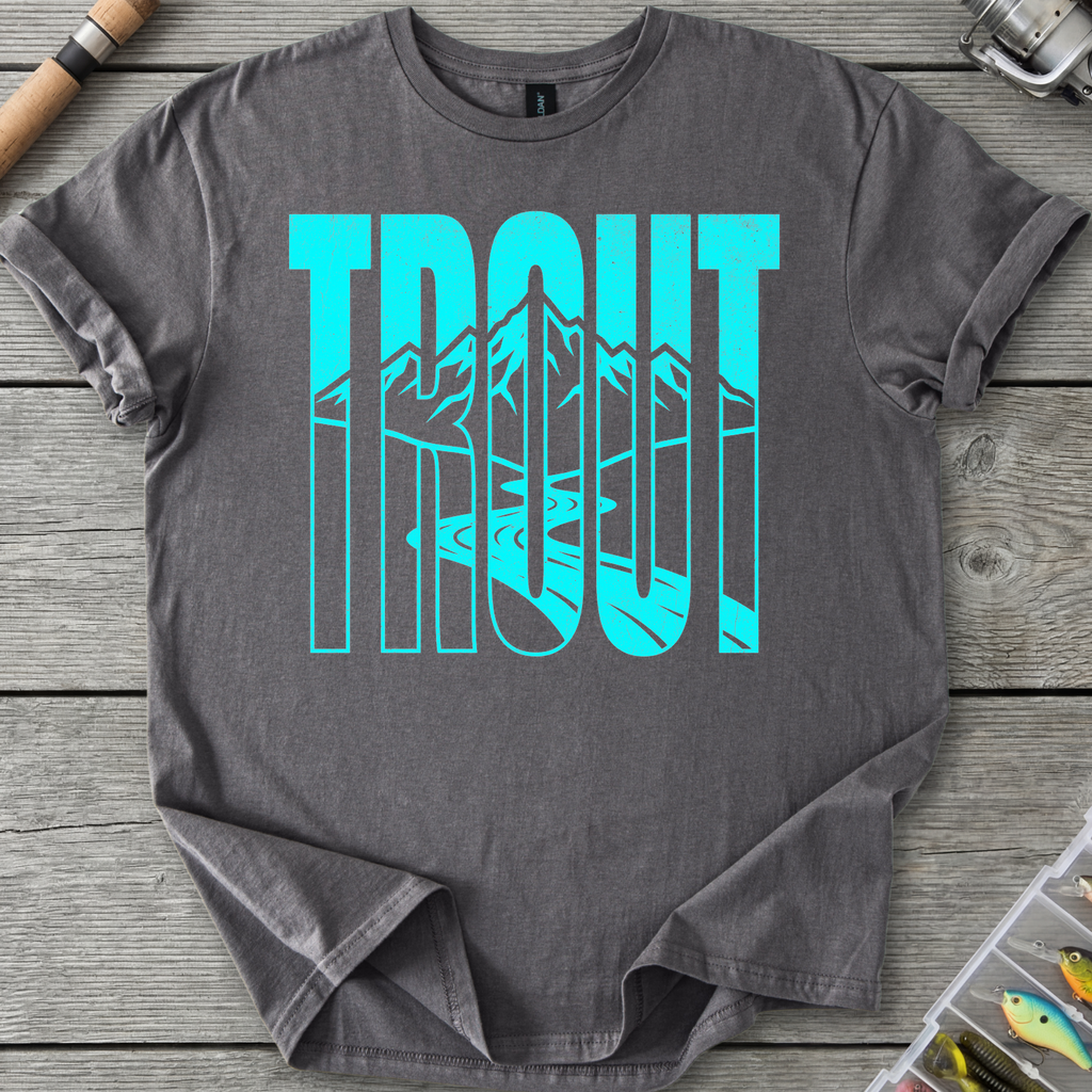 Trout Mountain Fishing Graphic T-Shirt in Charcoal | River Giants Club