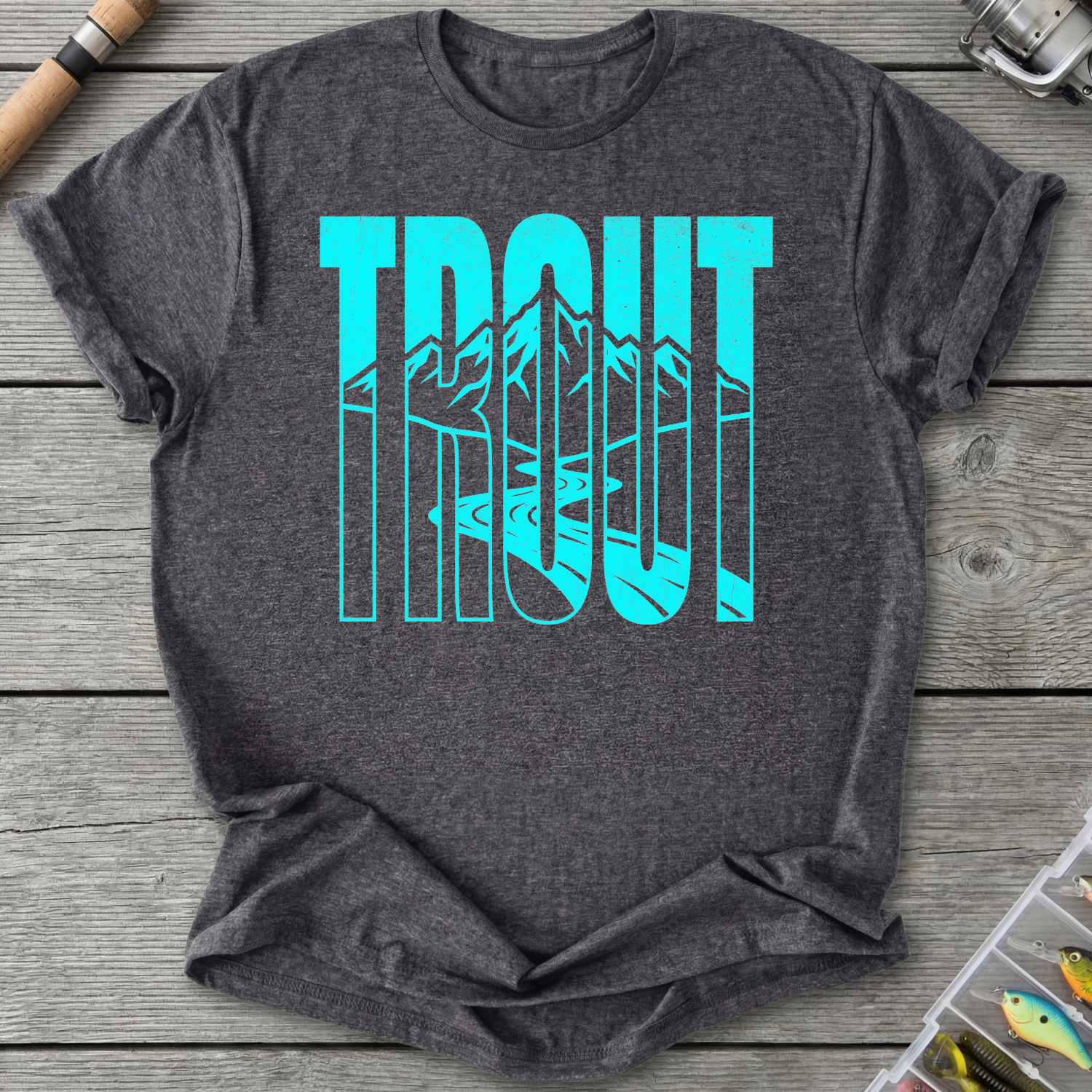 Trout Mountain Fishing Graphic T-Shirt in Dark Heather Grey | River Giants Club