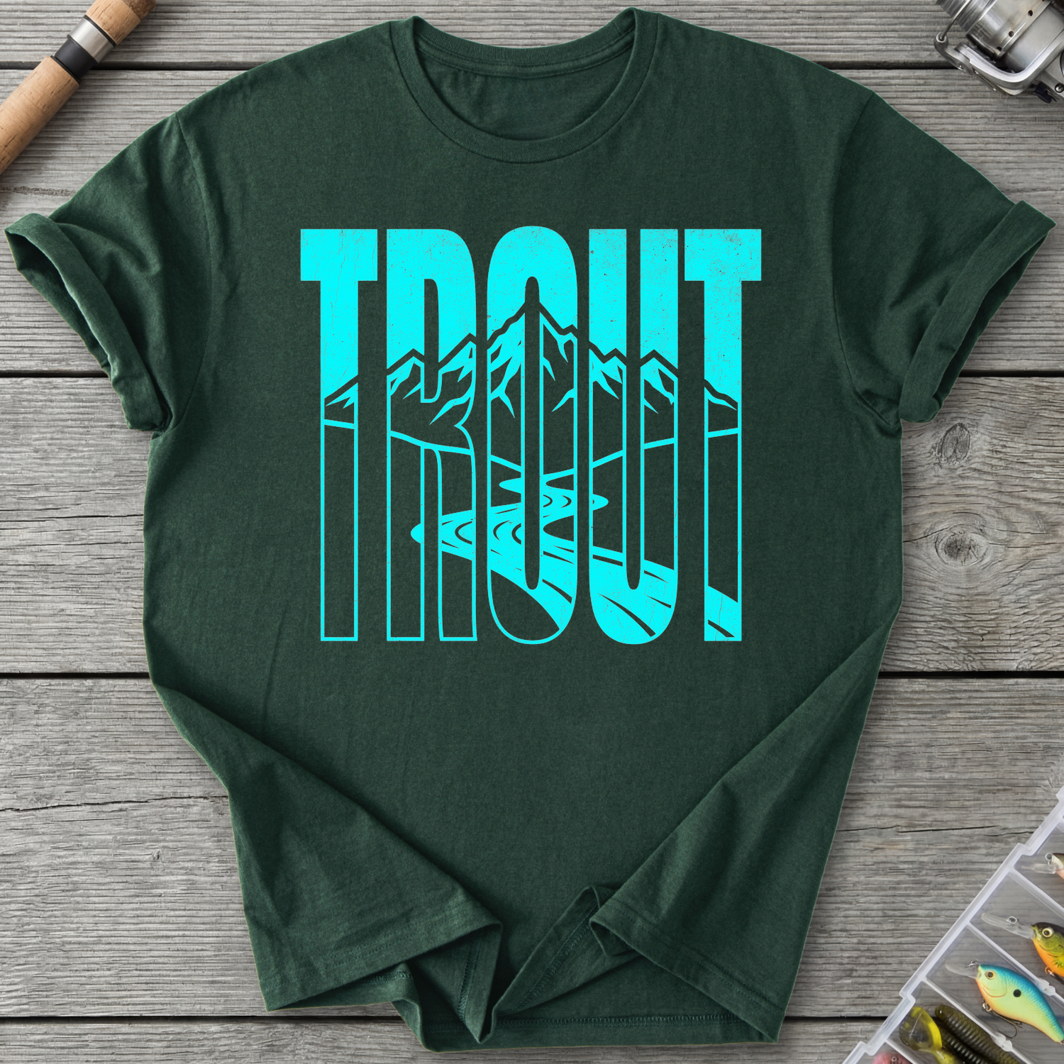 Trout Mountain Fishing Graphic T-Shirt in Forest Green | River Giants Club