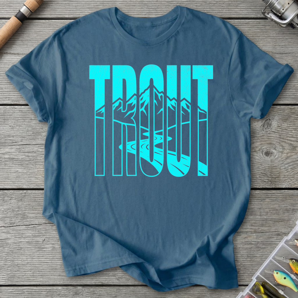 Trout Mountain Fishing Graphic T-Shirt in Indigo Blue | River Giants Club