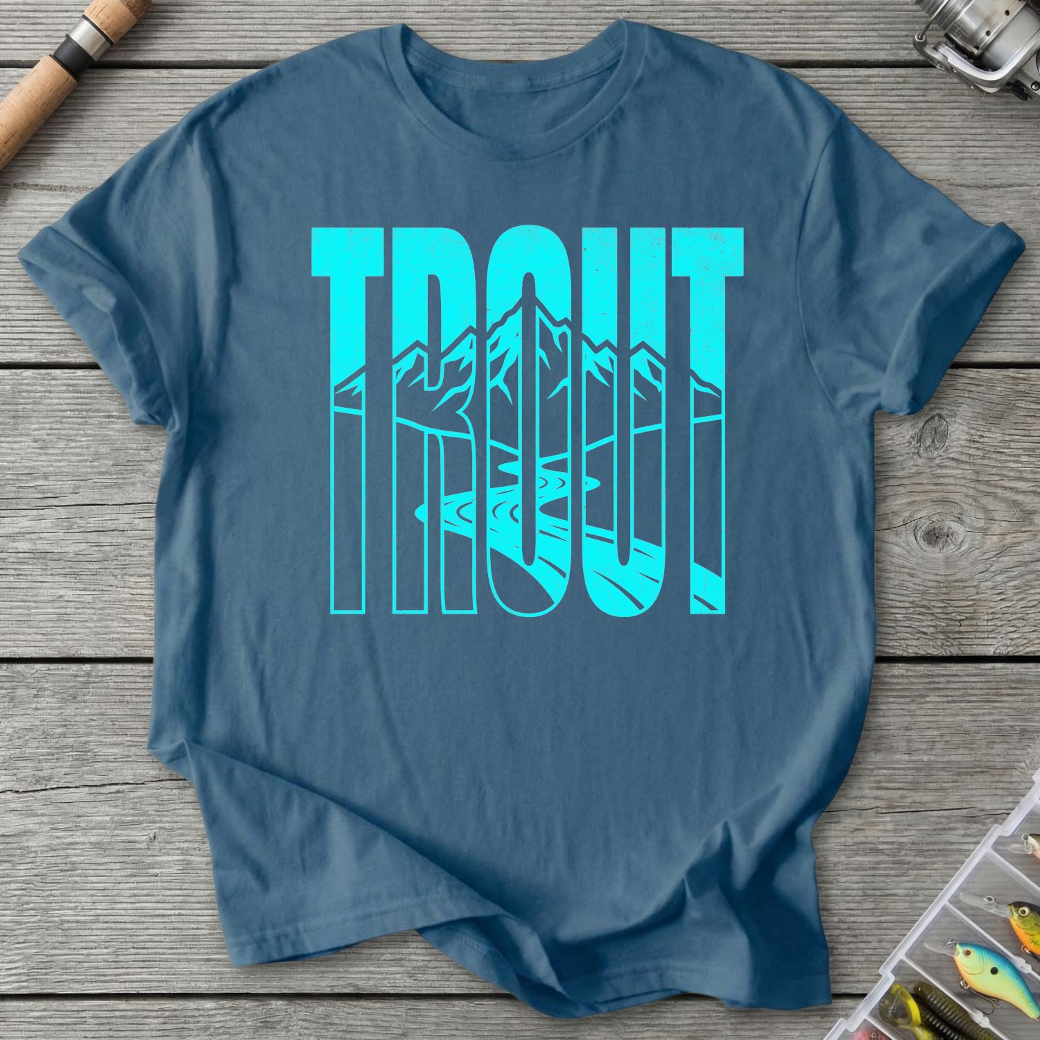 Trout Mountain Fishing Graphic T-Shirt in Indigo Blue | River Giants Club