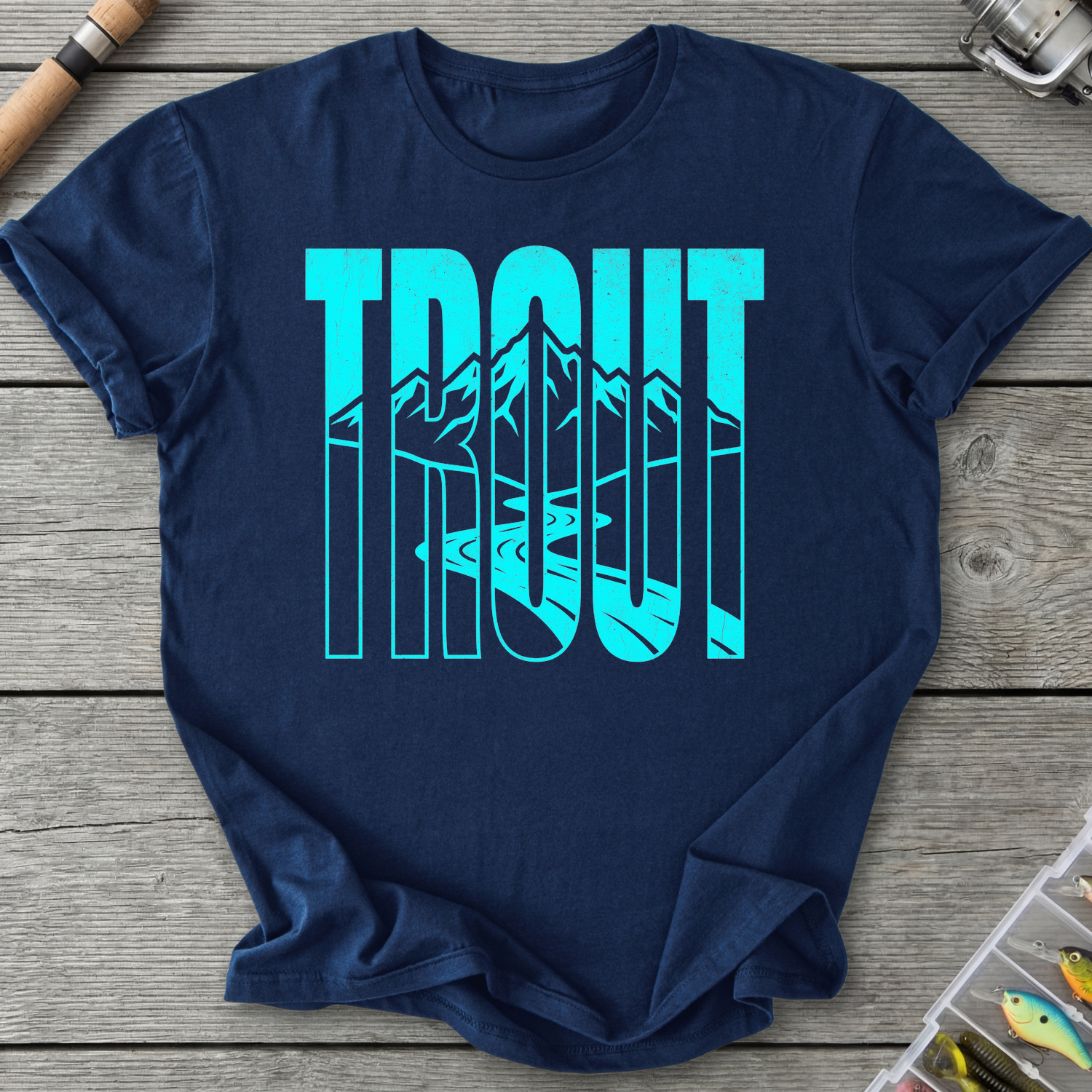 Trout Mountain Fishing Graphic T-Shirt in Navy | River Giants Club