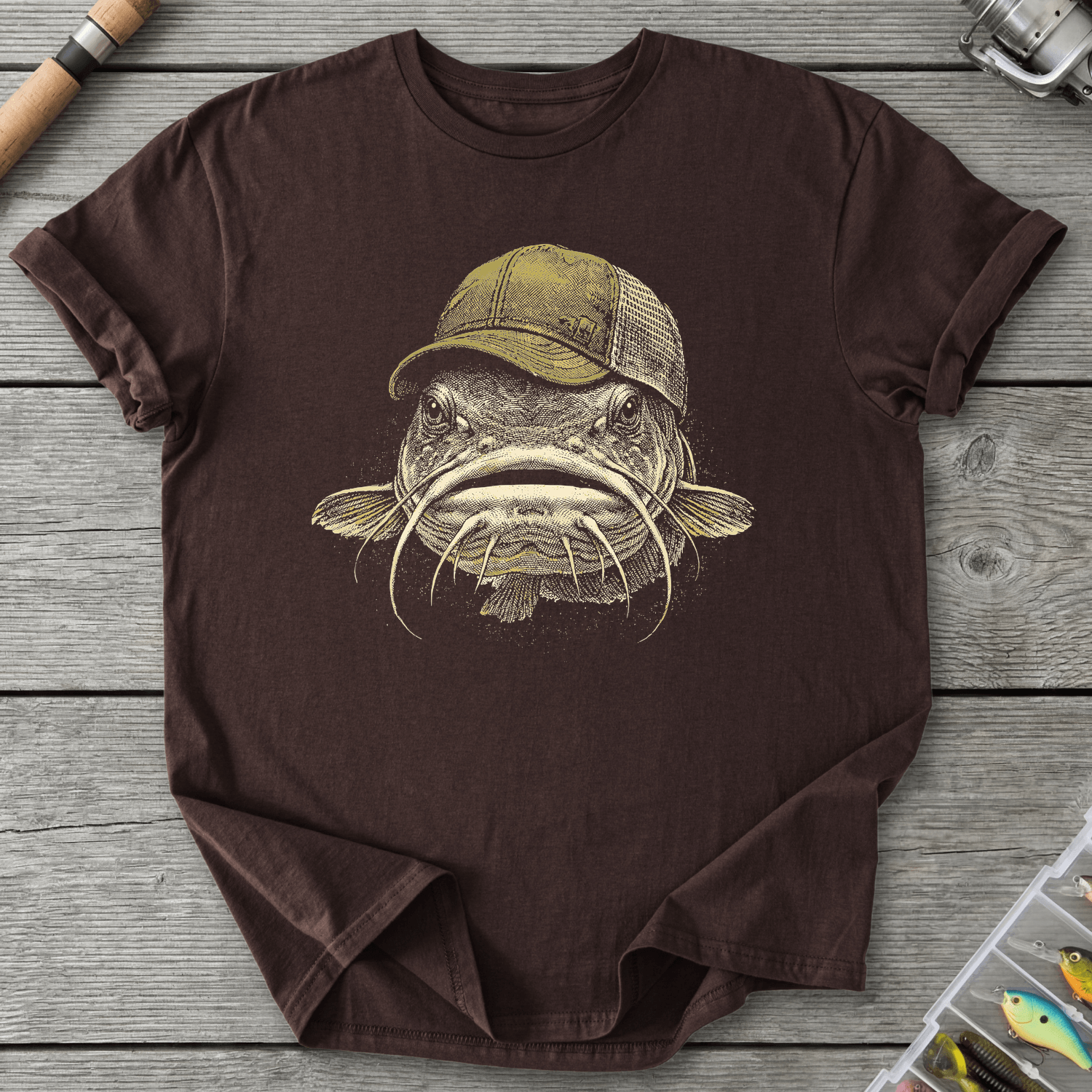 Trucker Catfish River Angler T-Shirt in Dark Chocolate | River Giants Club