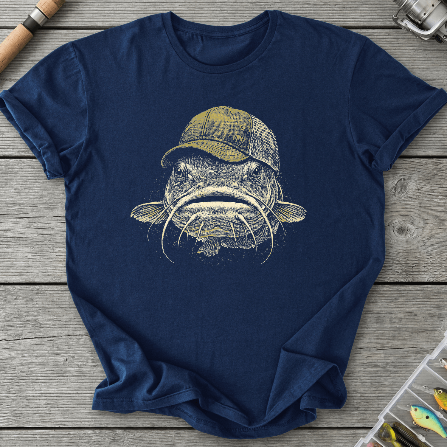 Trucker Catfish River Angler T-Shirt in Navy | River Giants Club