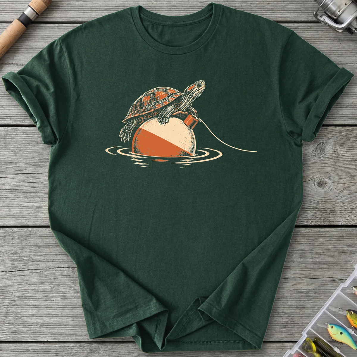 Turtle Rides Bobber T-Shirt in Forest Green | River Giants Club
